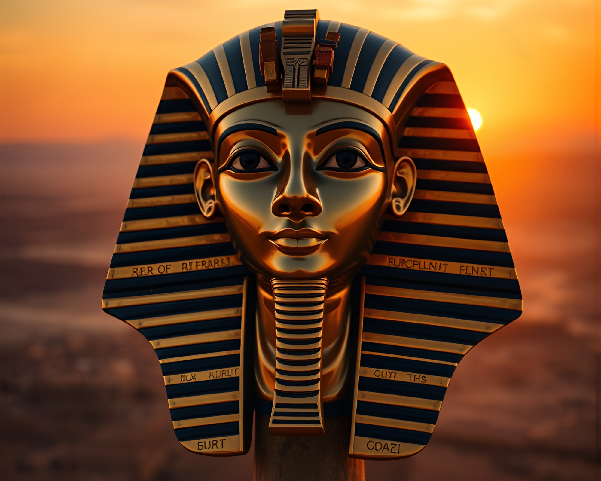 Mesmerizing Pharaoh’s Mask at Sunset – free AI stock image