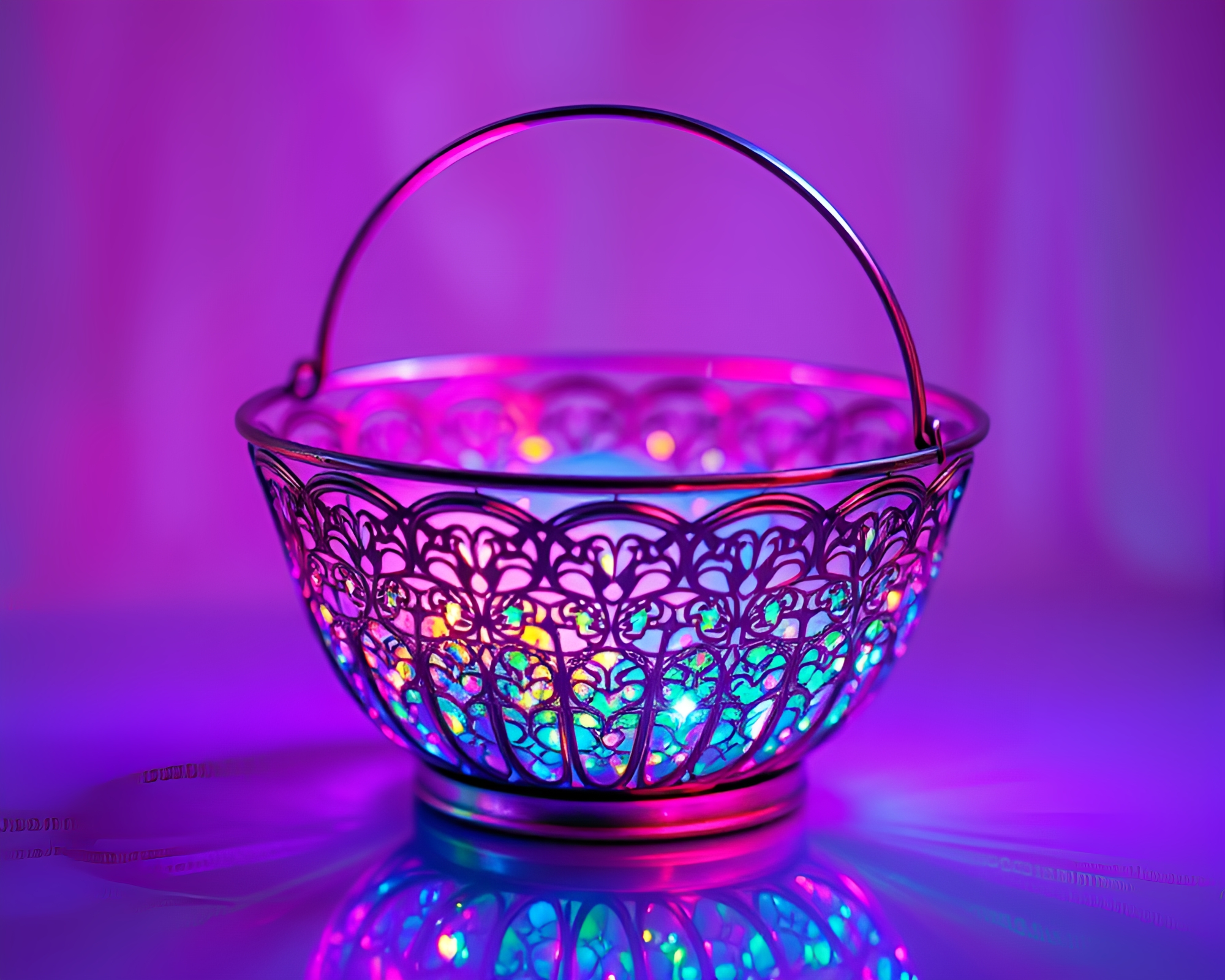 Neon Dim Sum Basket Hologram Composition – free AI stock image