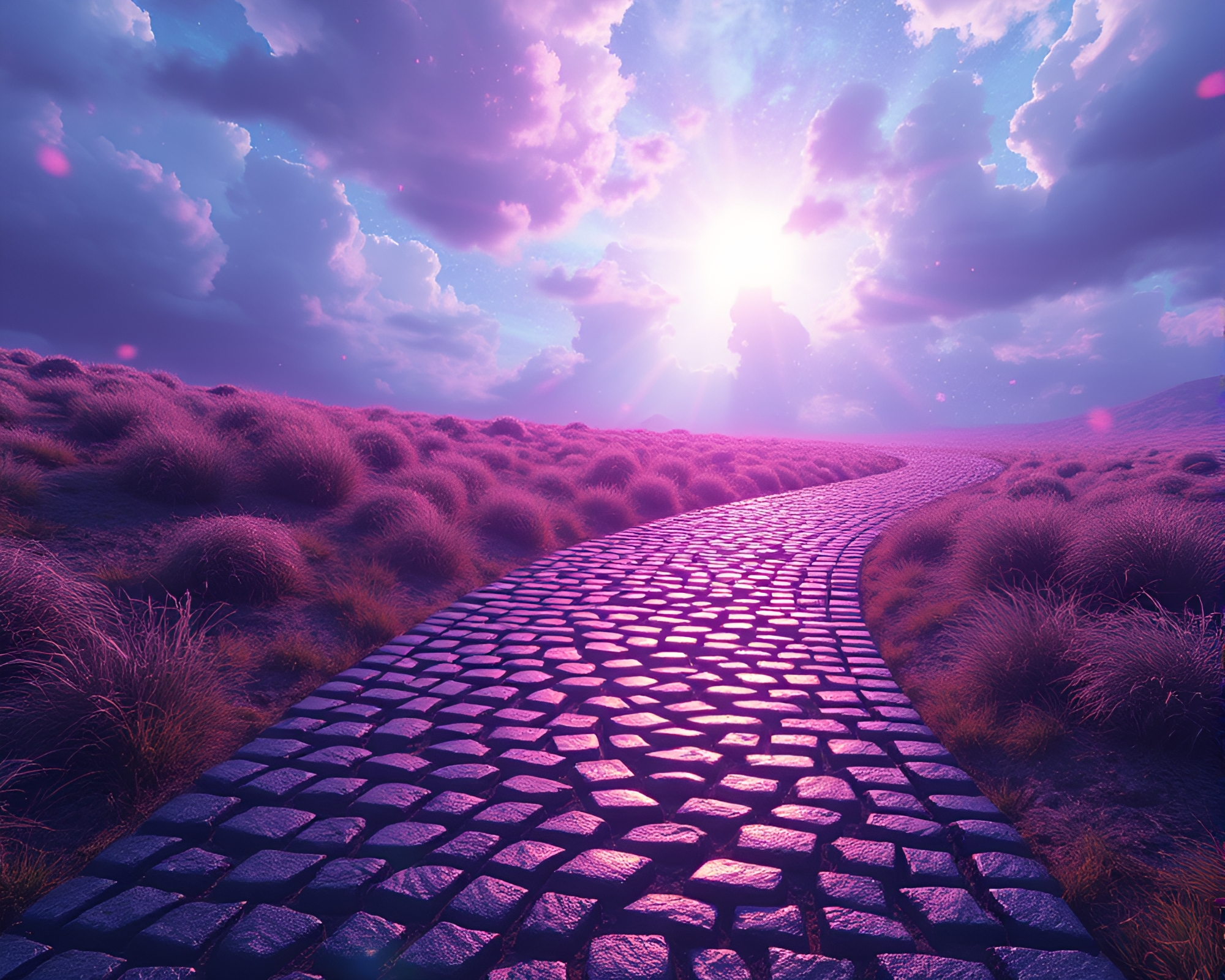 Iridescent Dreamscape: Enchanted Cobblestone Path – free AI stock image