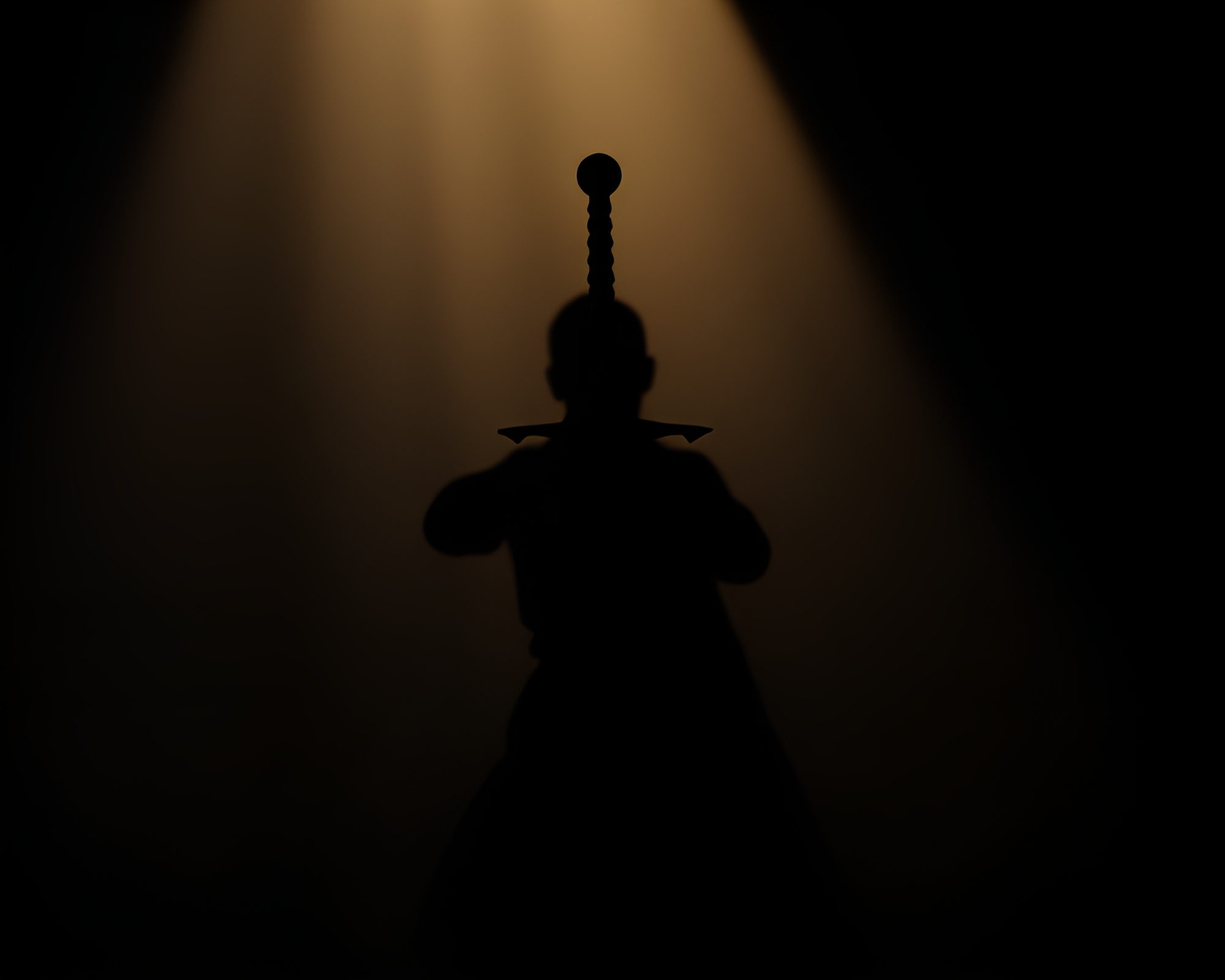 Sword-Wielding Silhouette in Ethereal Shadow Play – free AI stock image