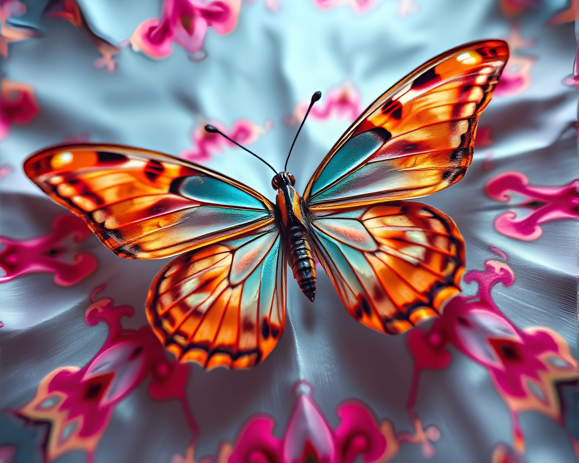 Overhead Silk Butterfly in Kaleidoscope Light – free AI stock image
