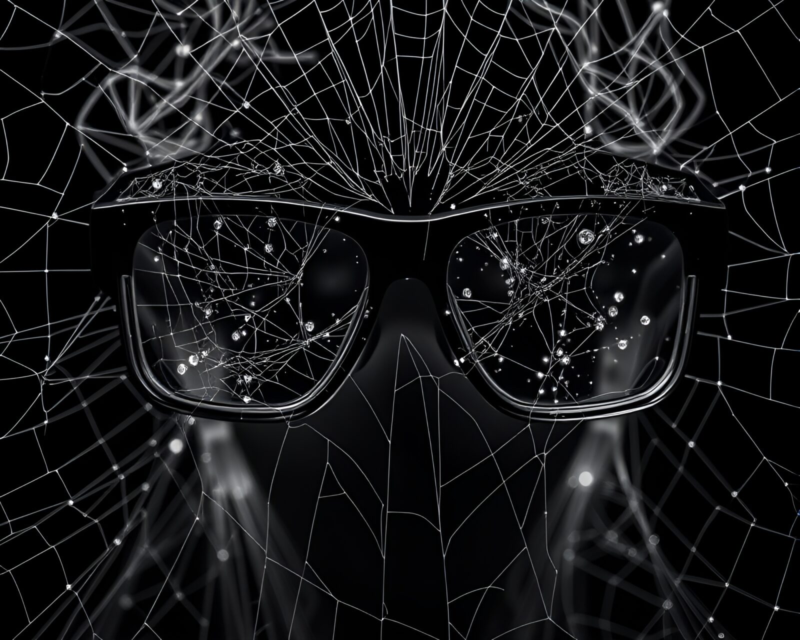Intricate cobweb strands with digital augmented reality overlay