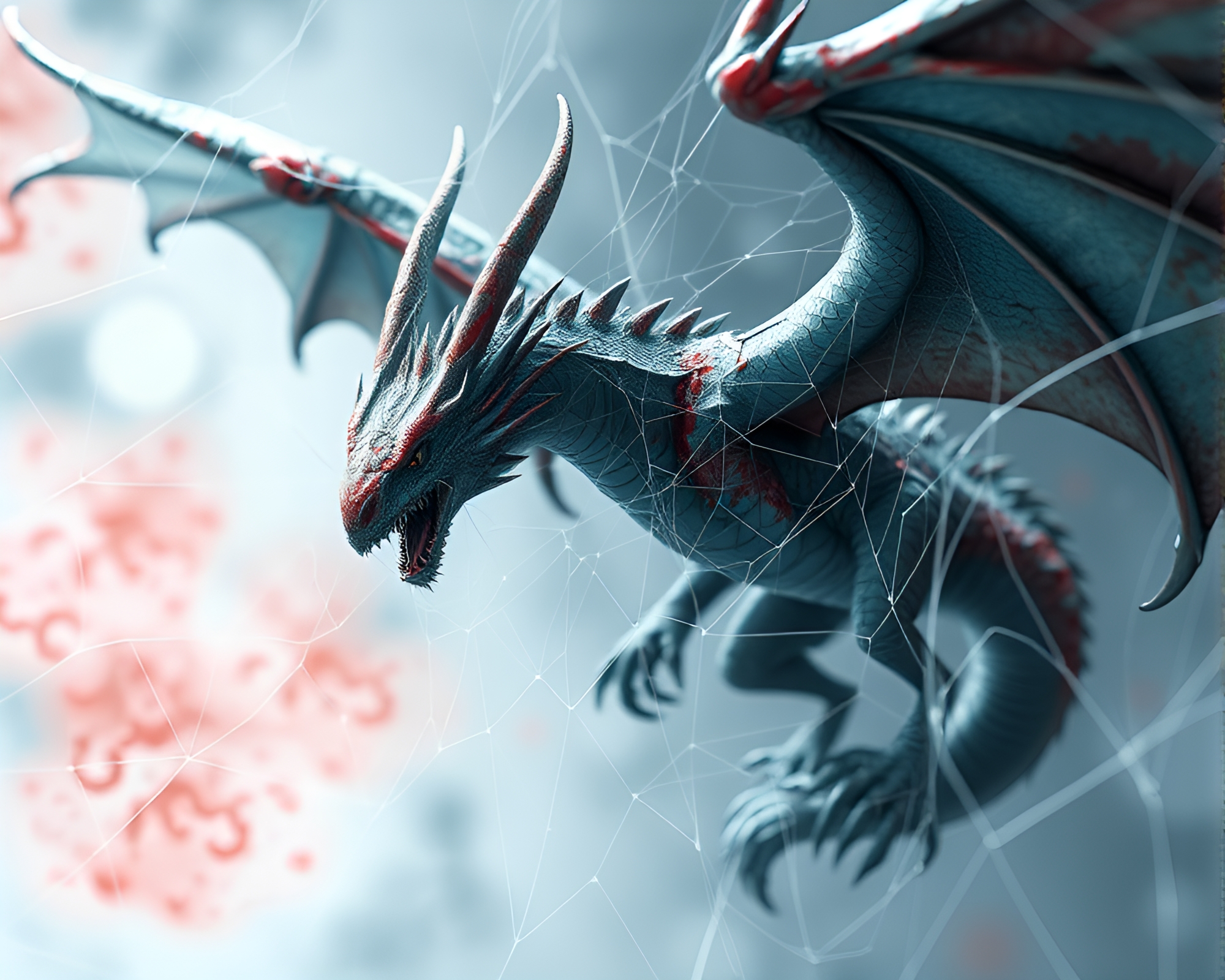Enchanting Dragon Among Intricate Cobweb Strands – free AI stock image