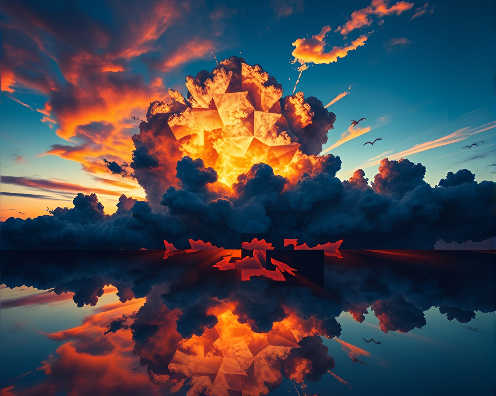 Explosion Cloud Tessellation at Dusk Twilight – free AI stock image