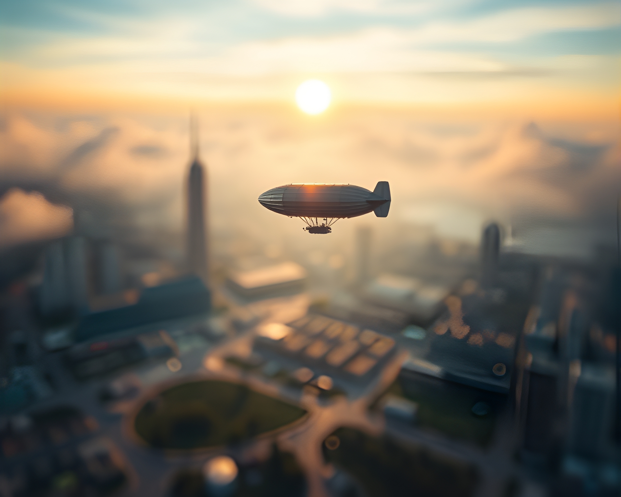 Prism Refraction Zeppelin through Tilt-Shift Miniature Lens – free AI stock image