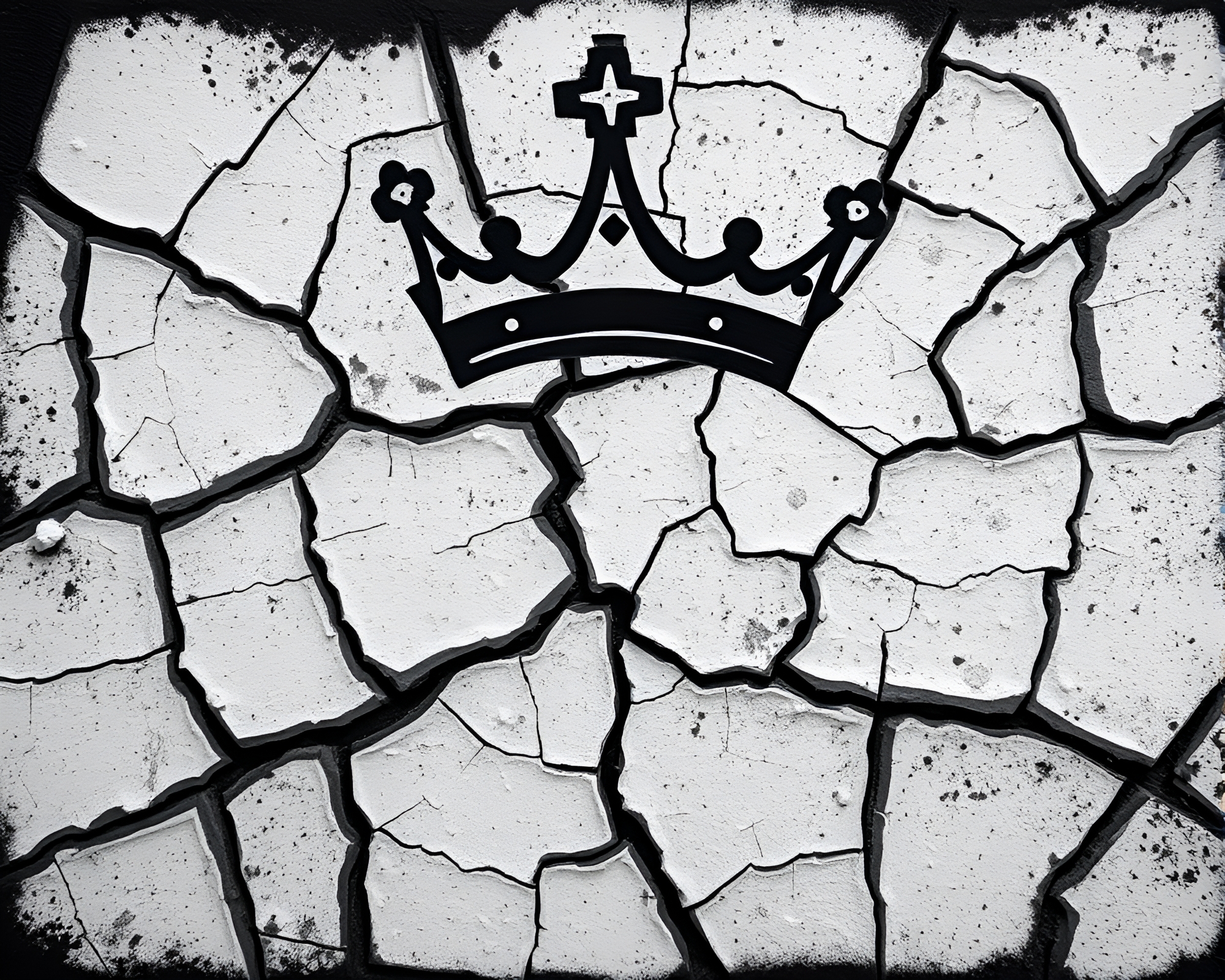 Cracked Earth Crown: Urban Pastel Graffiti in Monochrome – free AI stock image