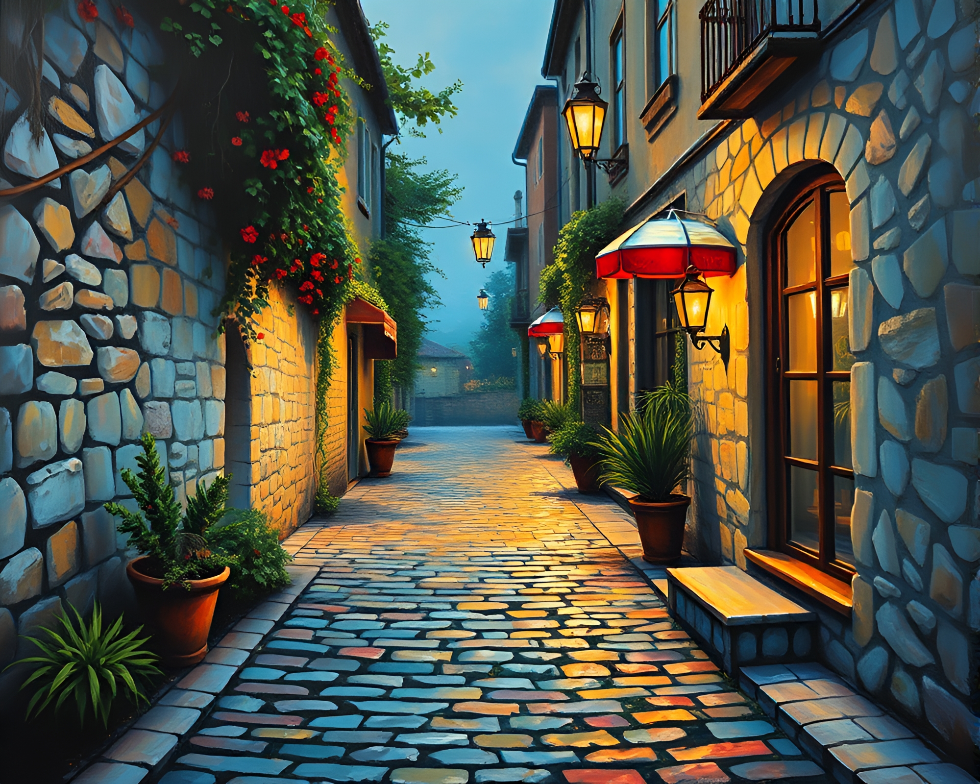 Hand-painted fan on cobblestone path – free AI stock image
