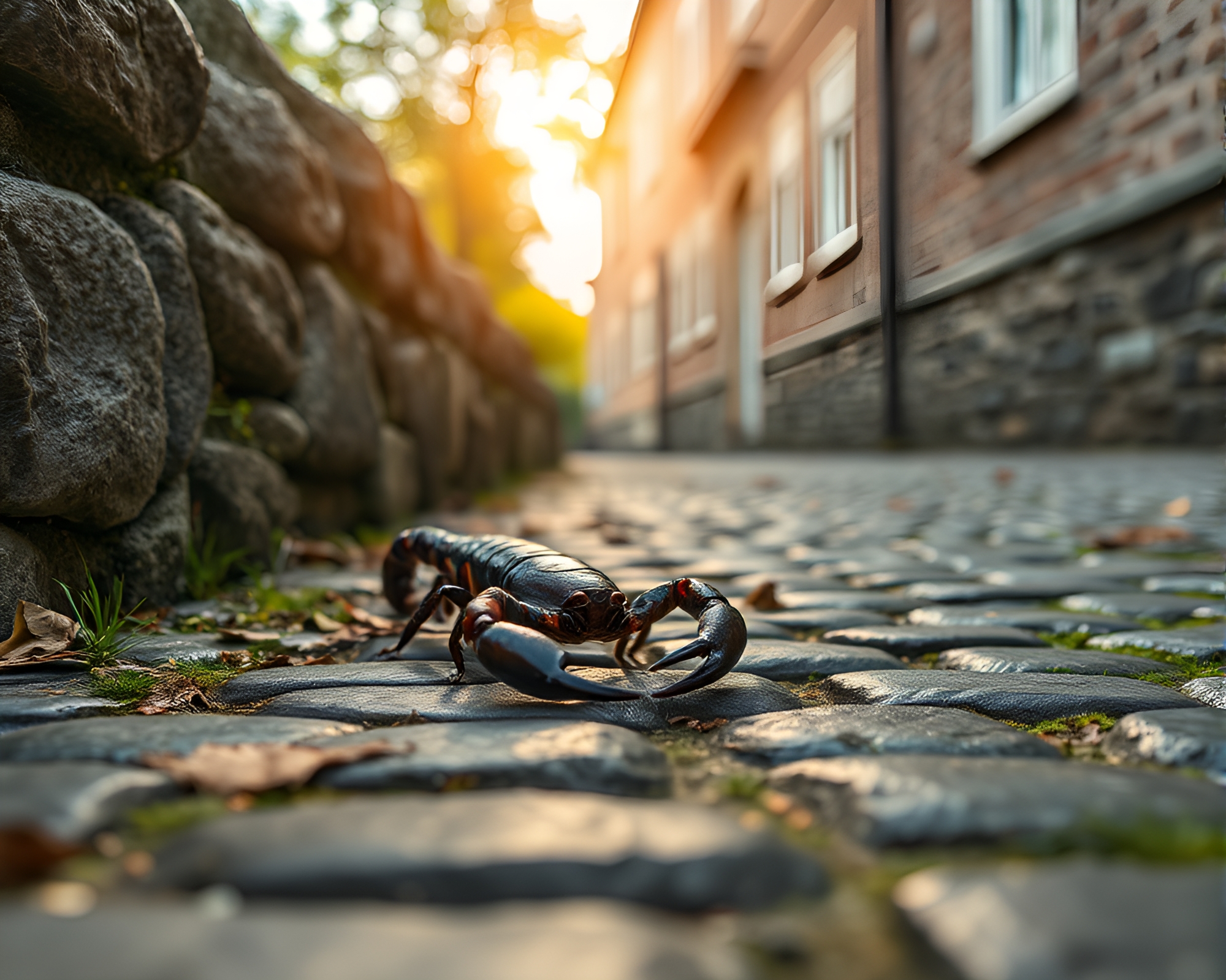 Scorpion on Cobblestone Path with Glossy Highlights – free AI stock image