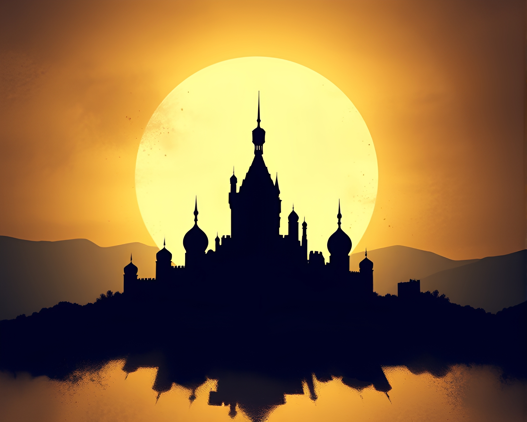 Deserted Castle Silhouette: Spooky Splatter Art – free AI stock image