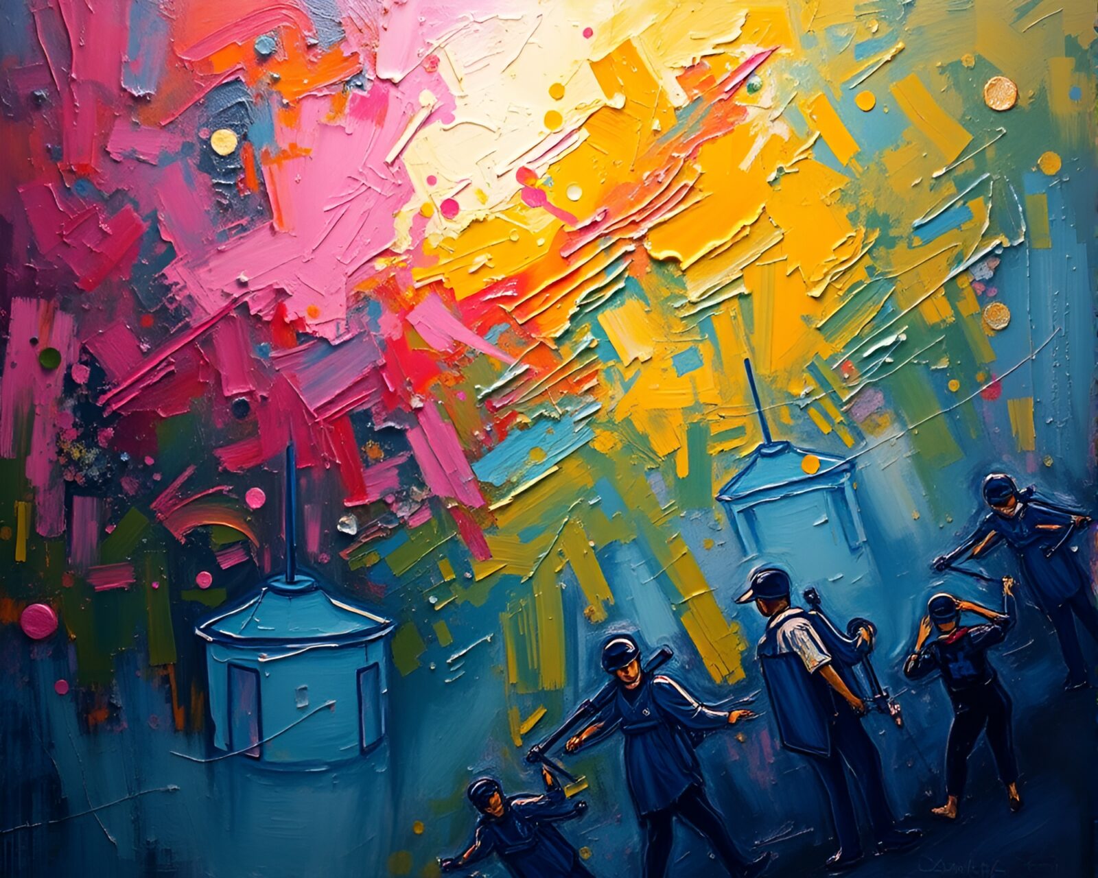 Vibrant artwork with glossy highlights and digital scan lines