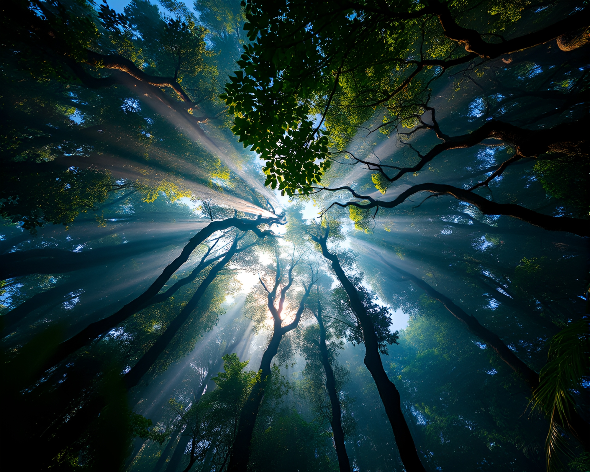 Gilded Rainforest Canopy: Indigo Mystery – free AI stock image