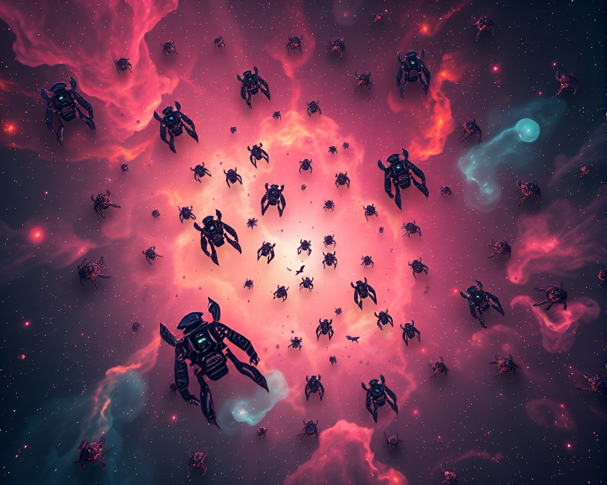 Nanobot Swarm in Cosmic Cel-Shaded Cosmos – free AI stock image