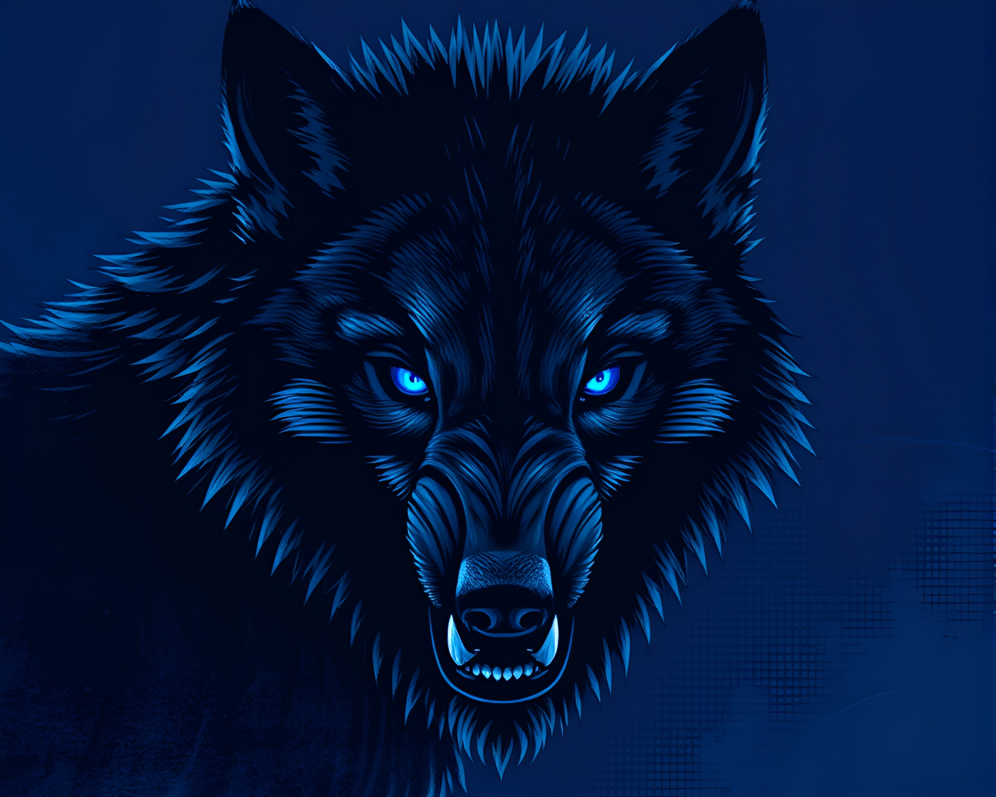 Mystical Werewolf in Cobalt Blue Halftone Grid – free AI stock image