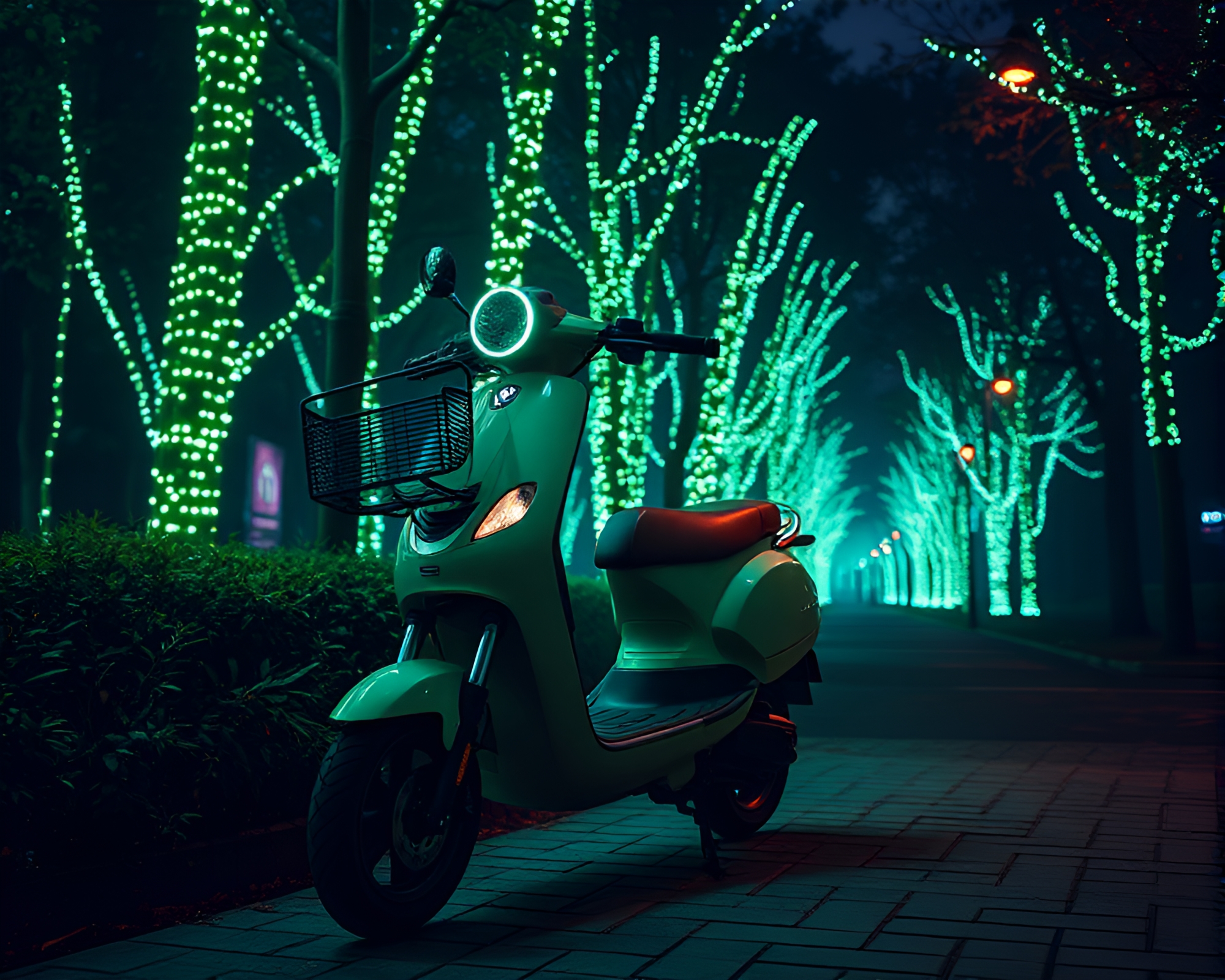 Pixelated Electric Scooter in Lush Green Forest – free AI stock image