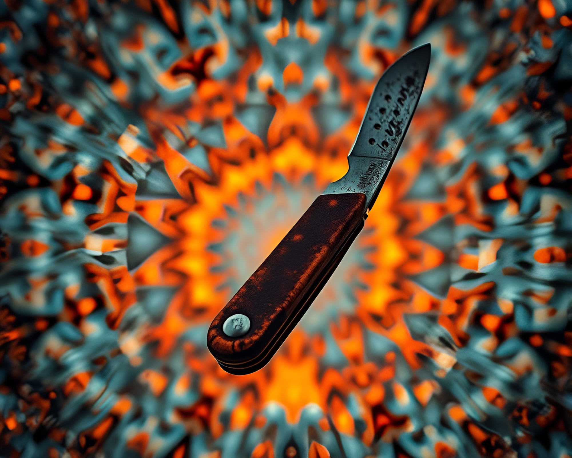 Fractal Rust: Burnt Orange Knife in Low-Angle Abyss – free AI stock image