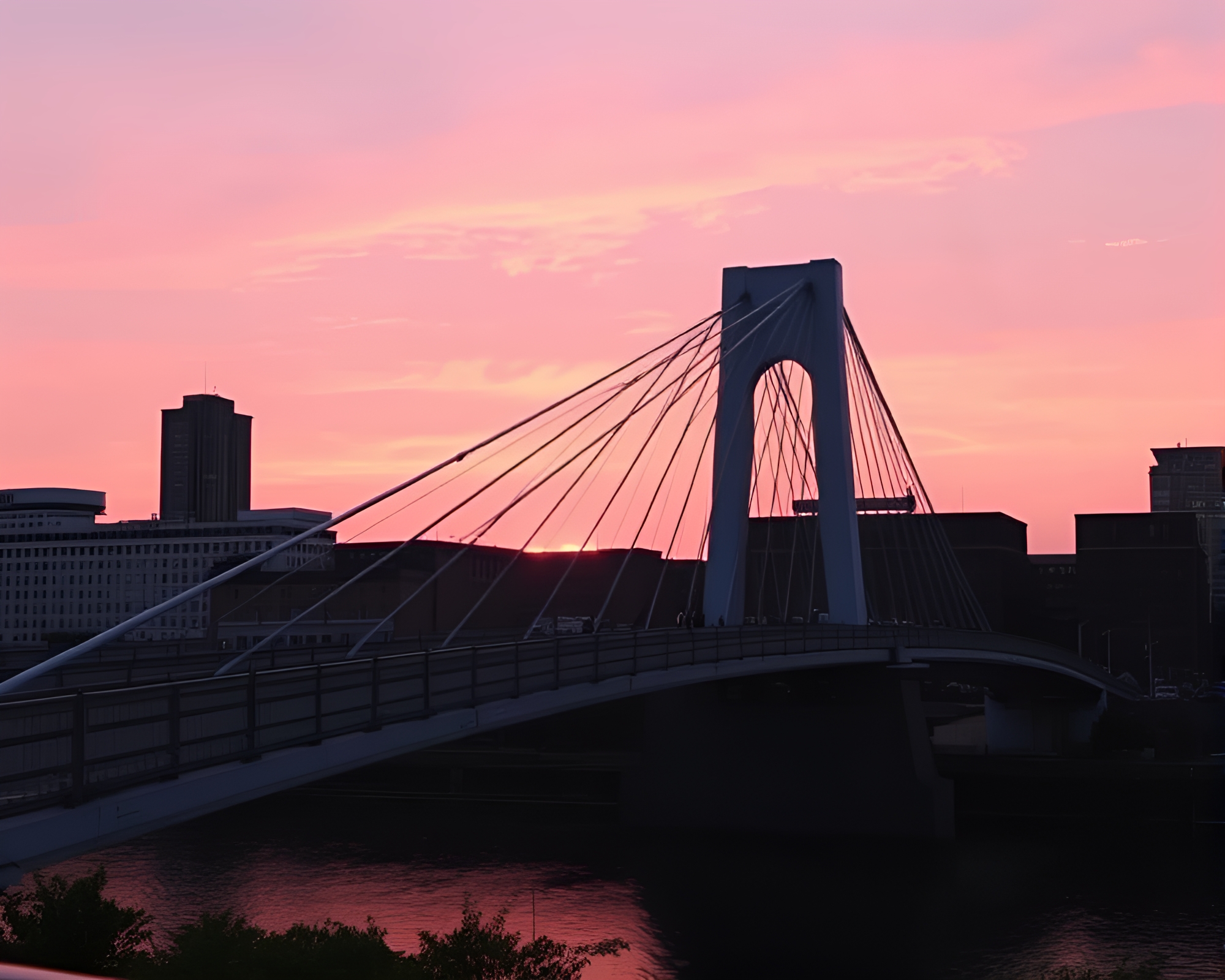 Sunrise Pink Glass Bridge Architectural Rendering – free AI stock image