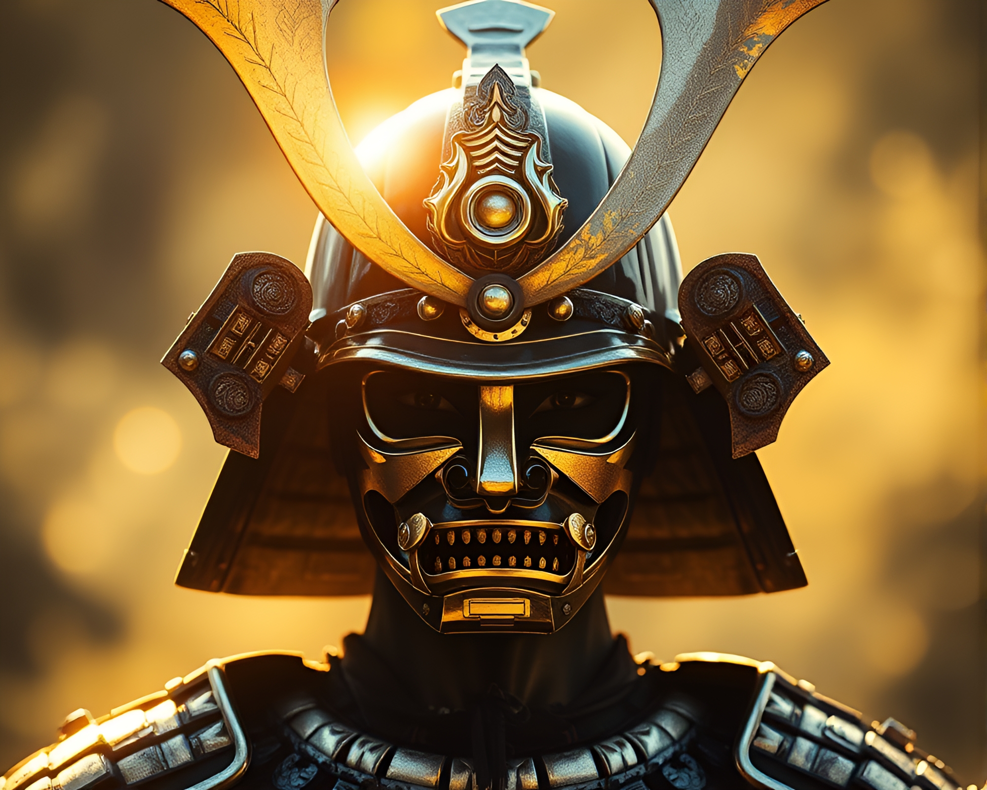 Samurai Helmet Enveloped in Morning Light with Silver Accents – free AI stock image