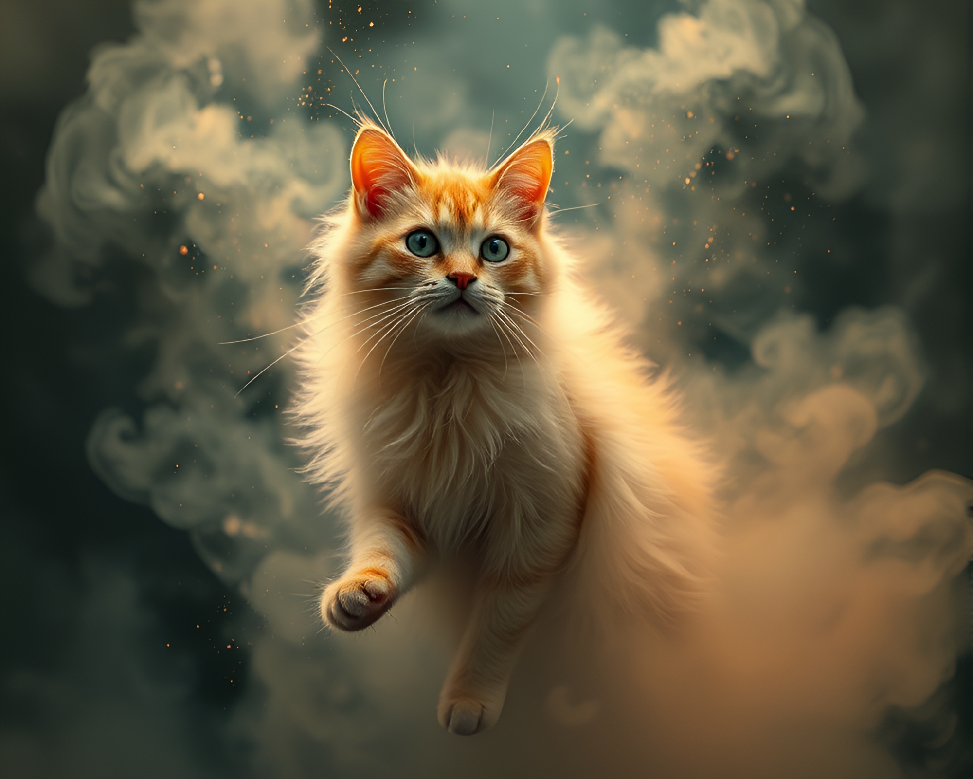 Schrodinger’s Cat in Foggy Paint Splatter Forest – free AI stock image