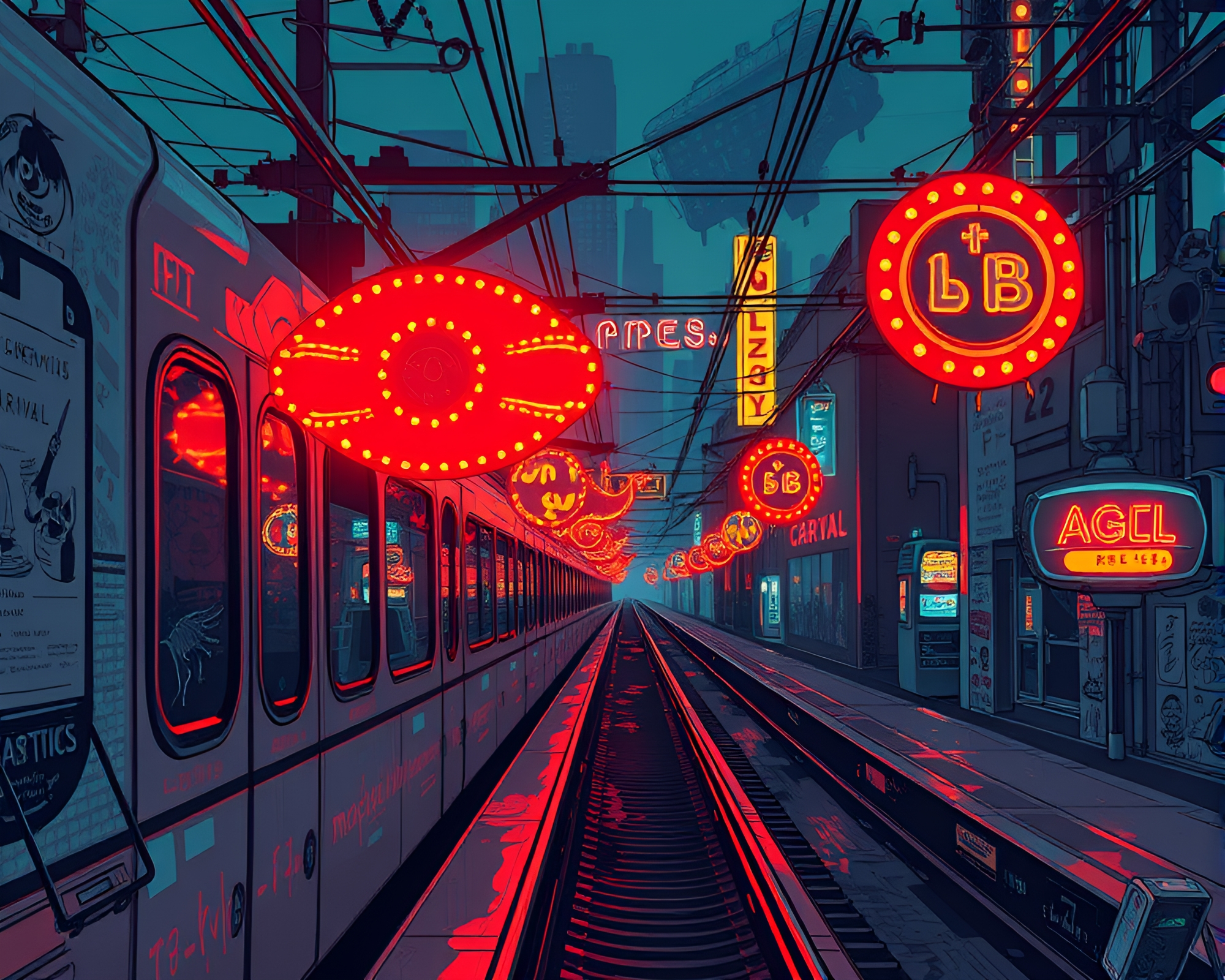Neon Cyberpunk Monorail Street Art Circus – free AI stock image