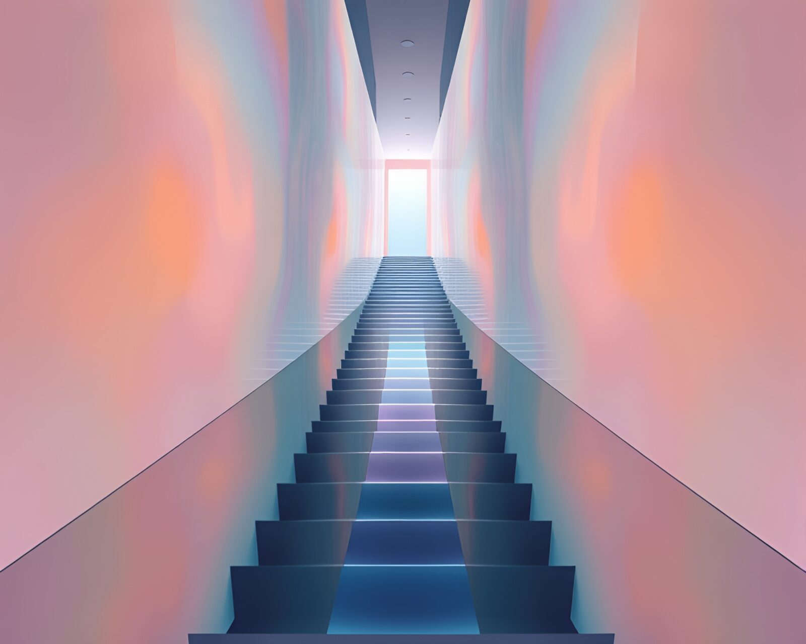 Abstract pastel pointillism staircase with mirror shard reflections