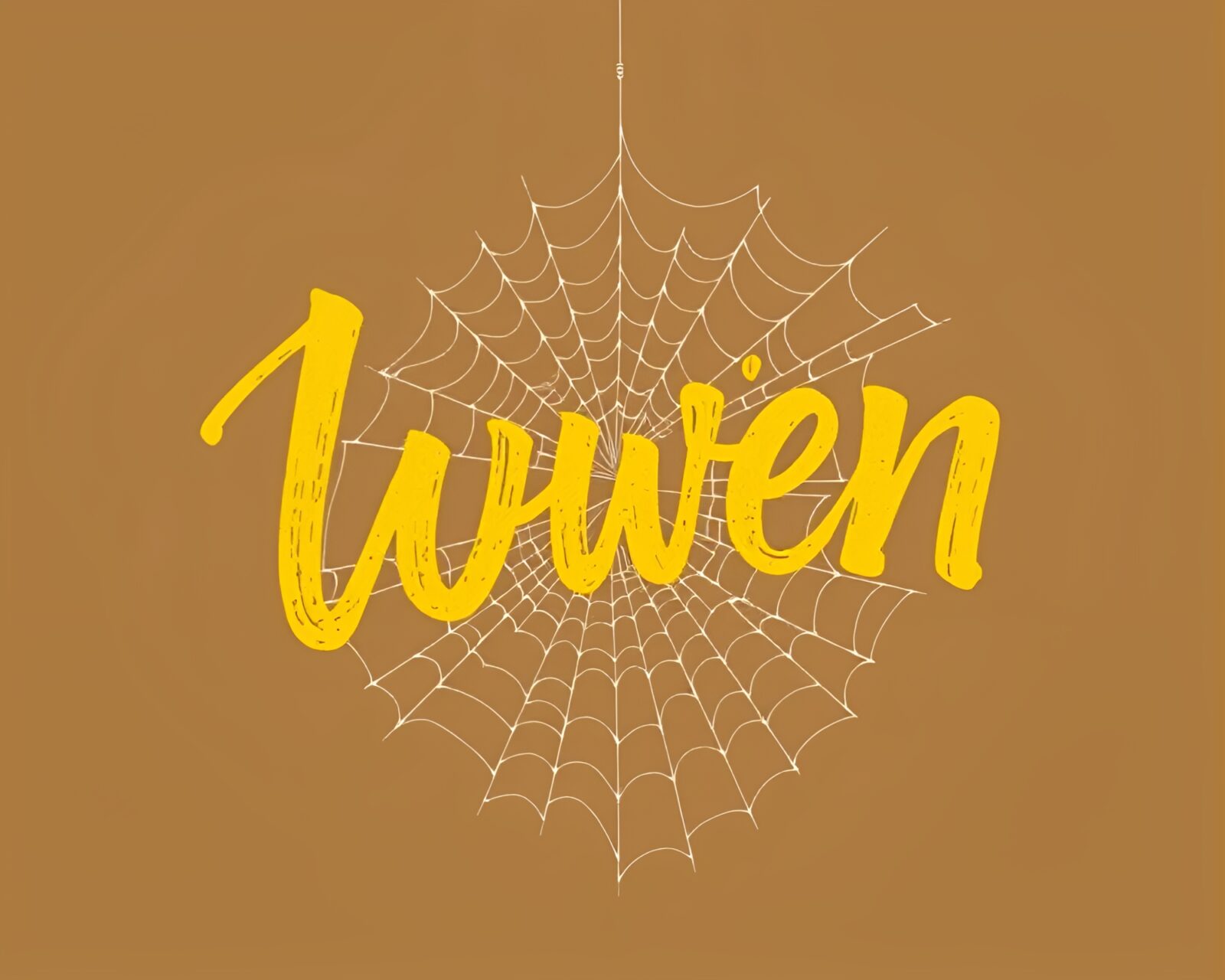Maximalist design of cobweb strands with handwritten letter on yellow background