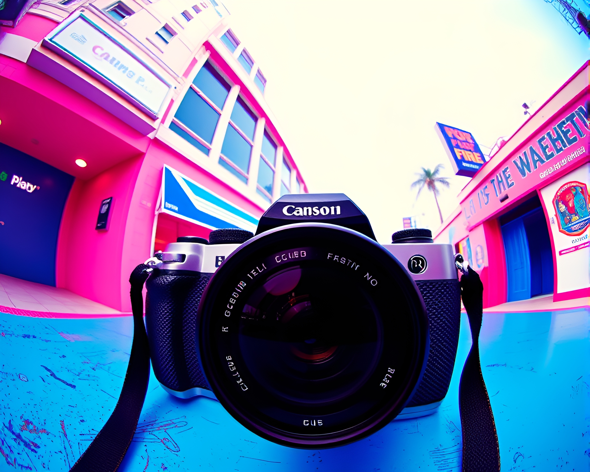 Pop Art Camera with Fisheye Lens in Cobalt Blue – free AI stock image