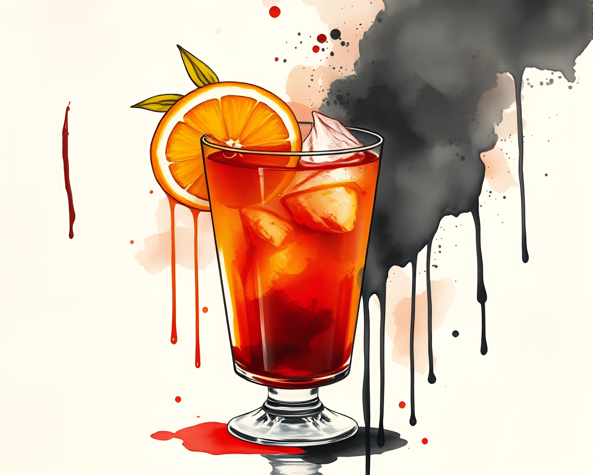 Blood Orange Cocktail Ink Wash Drips Collage Art – free AI stock image