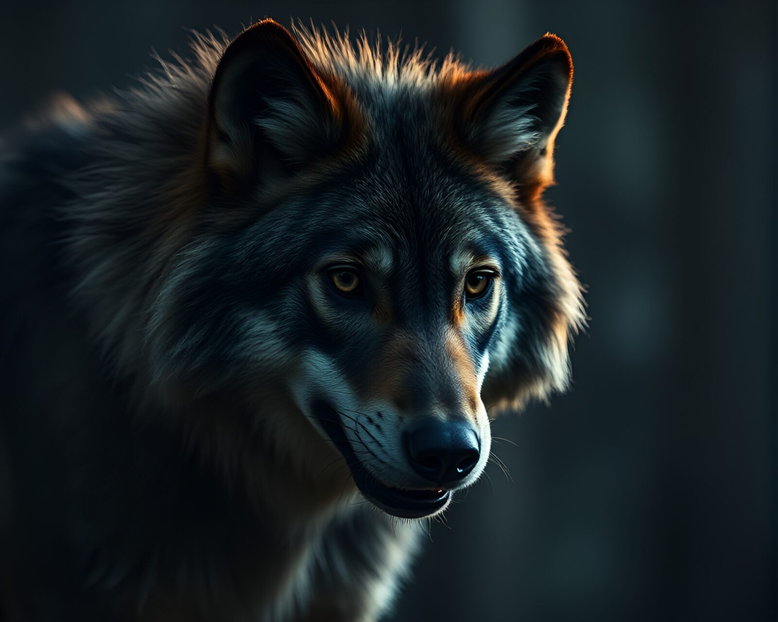 Werewolf standing in shallow focus under moonlight in woods