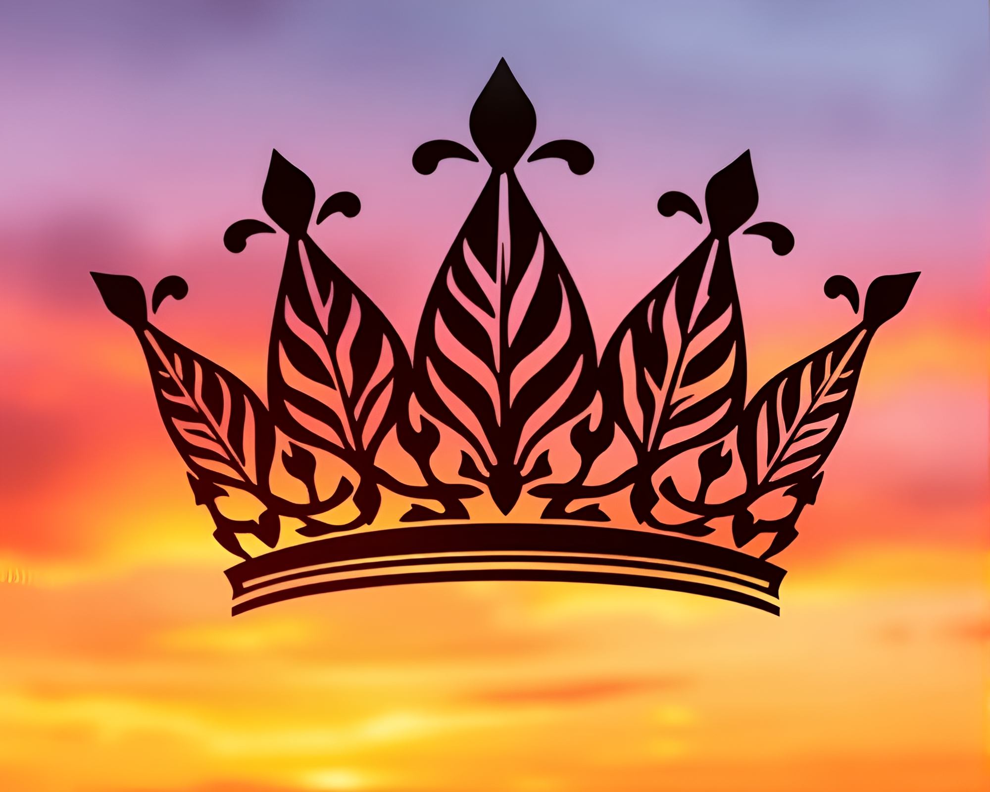 Sunset Crown: Leaf Veins Stencil Art Composition – free AI stock image