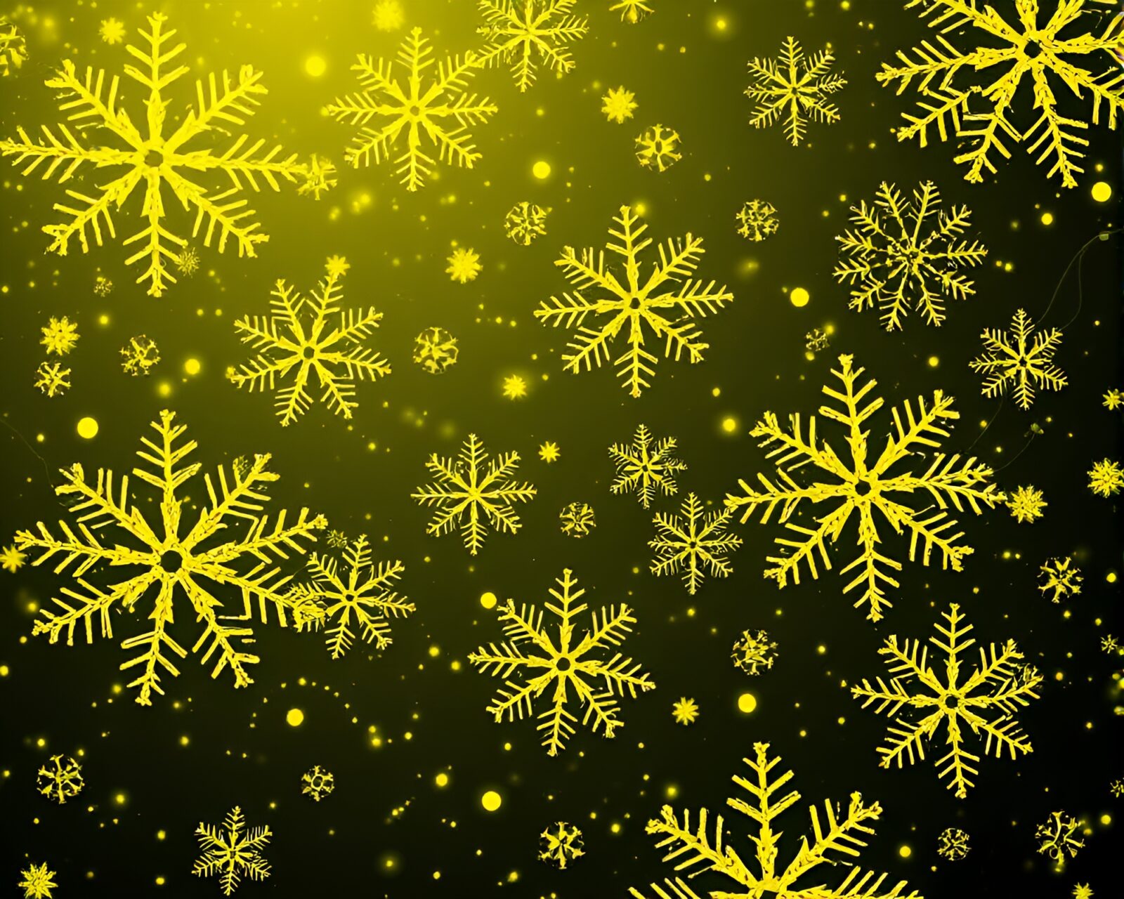 Monochrome yellow snowflakes swirling in eerie generative art