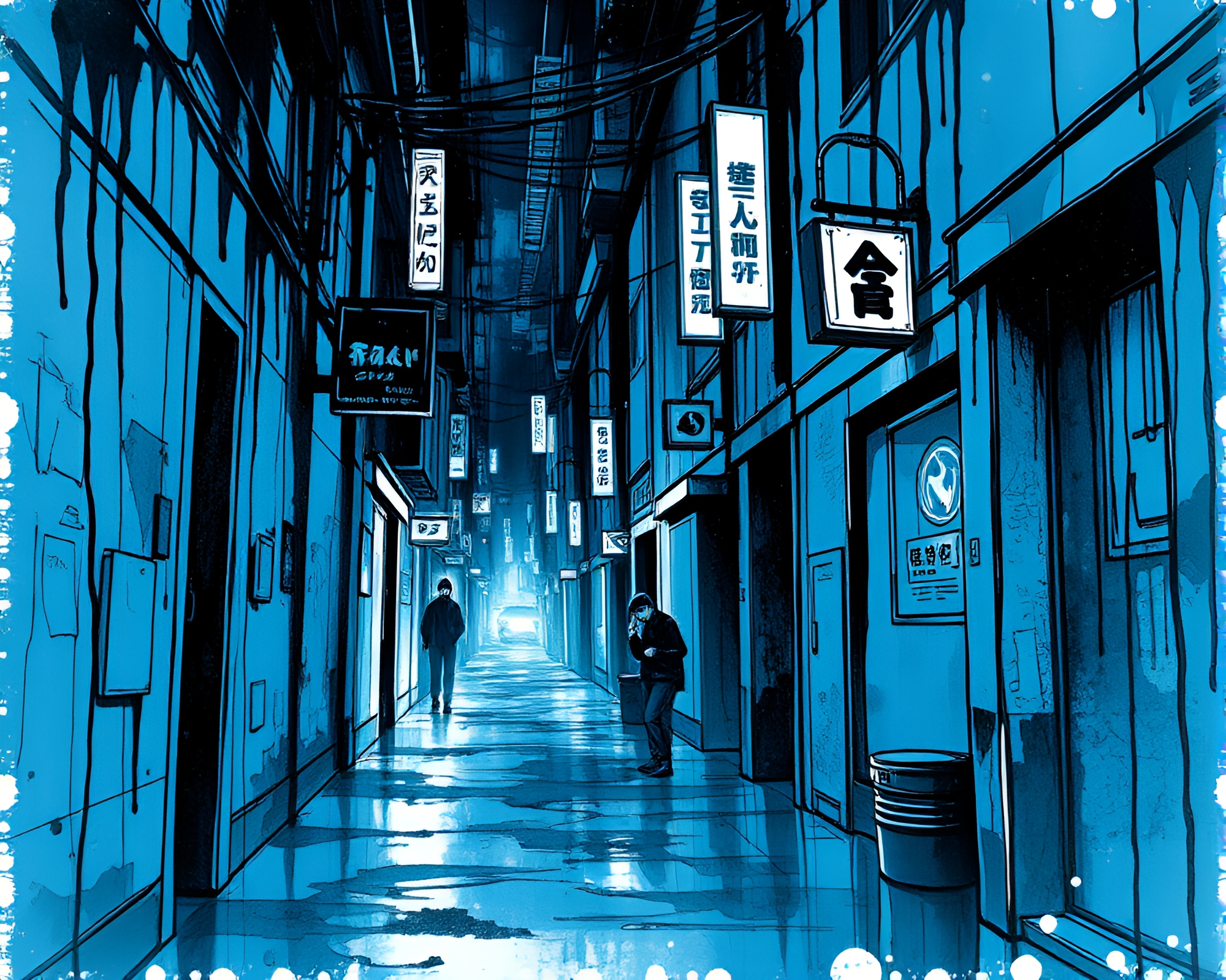 Neon Cyberpunk Alley Fashion Illustration – free AI stock image