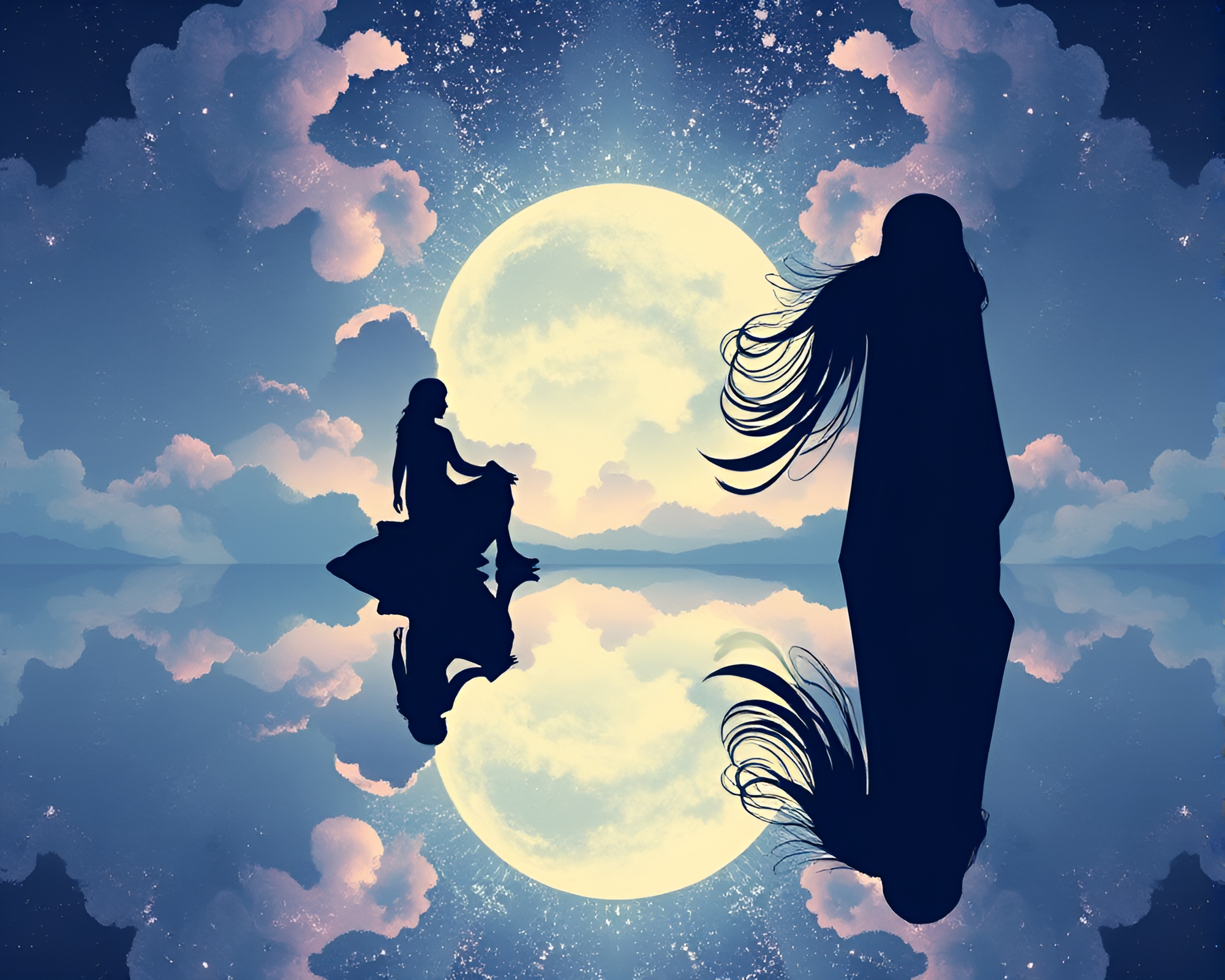 Dream Journal: Reflective Kaleidoscope Silhouette in Graphic Novel Style – free AI stock image