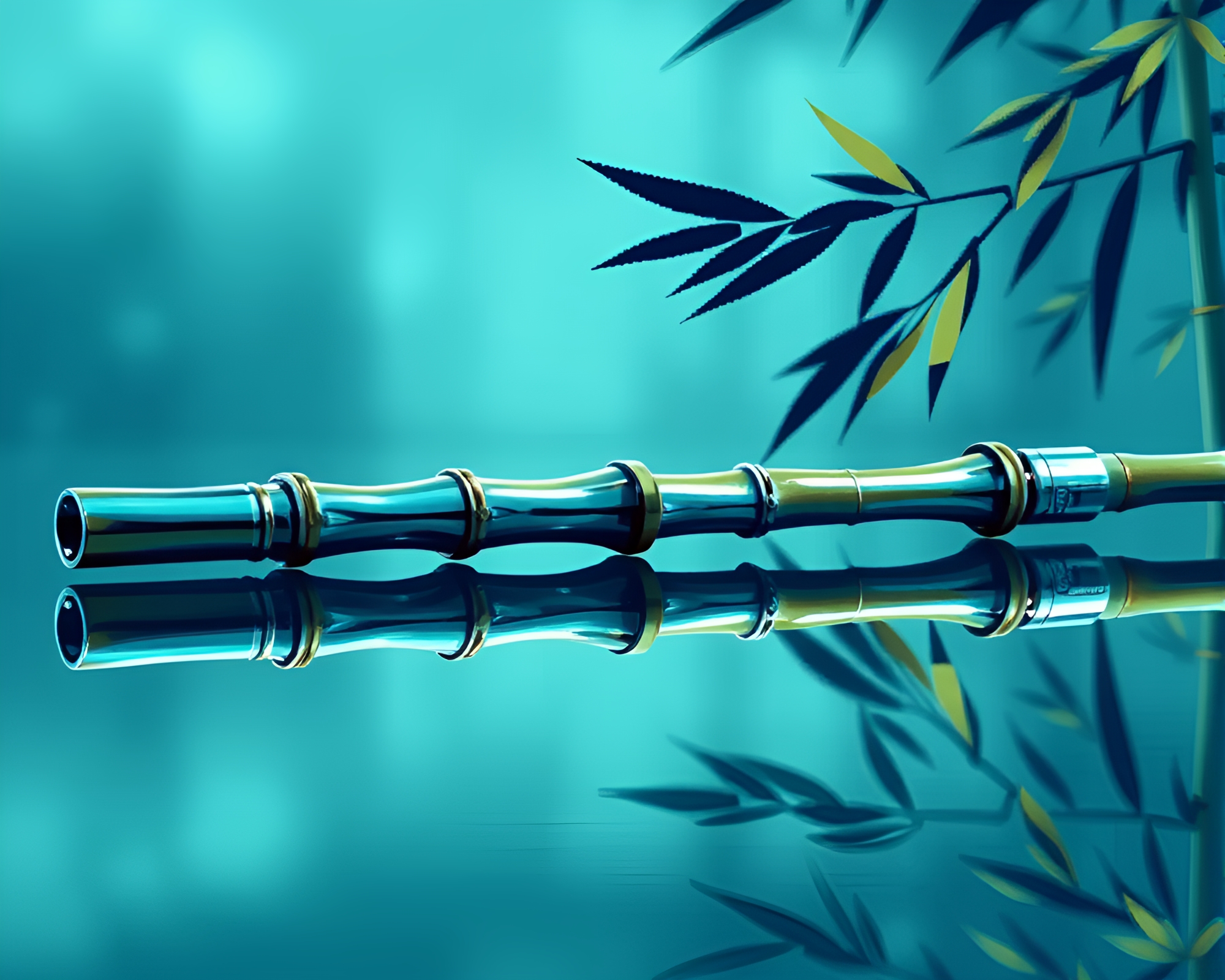 Retro chrome reflection of bamboo flute artistically rendered