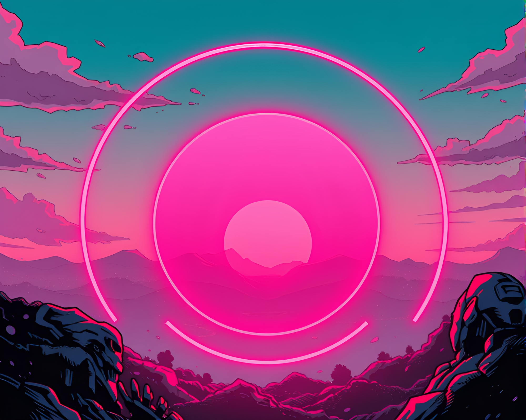 Cyborg at Sunrise: Comic Book Circular Frame – free AI stock image