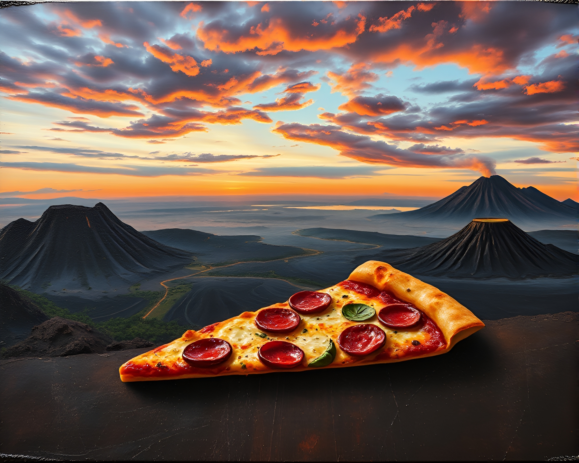 Encaustic Pizza Slice Panorama – free AI stock image