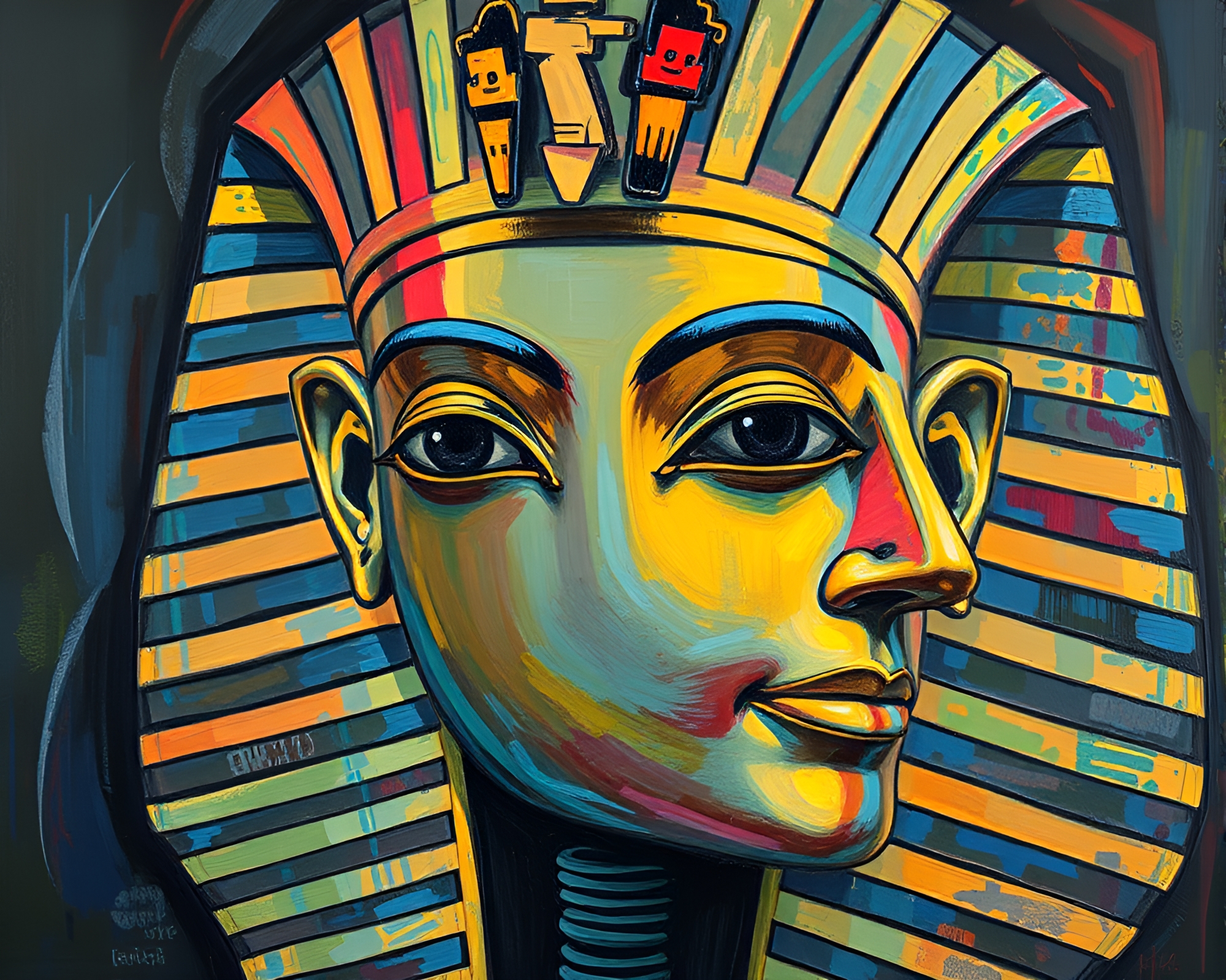Pharaoh’s Mask in Triadic Colors: Surreal Composition – free AI stock image
