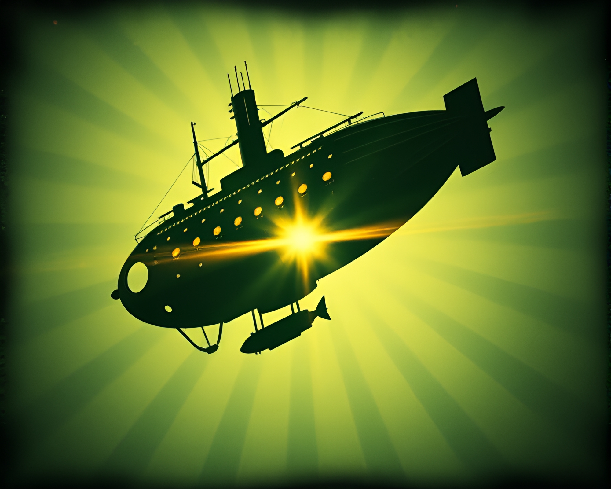 Steampunk Airship Floating Among Backscatter Flare – free AI stock image
