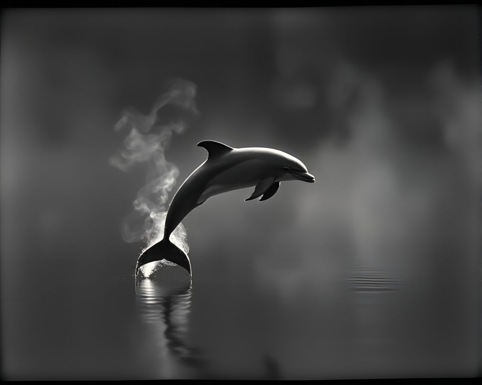Vintage expired film look with ASCII smoke rings and river dolphin
