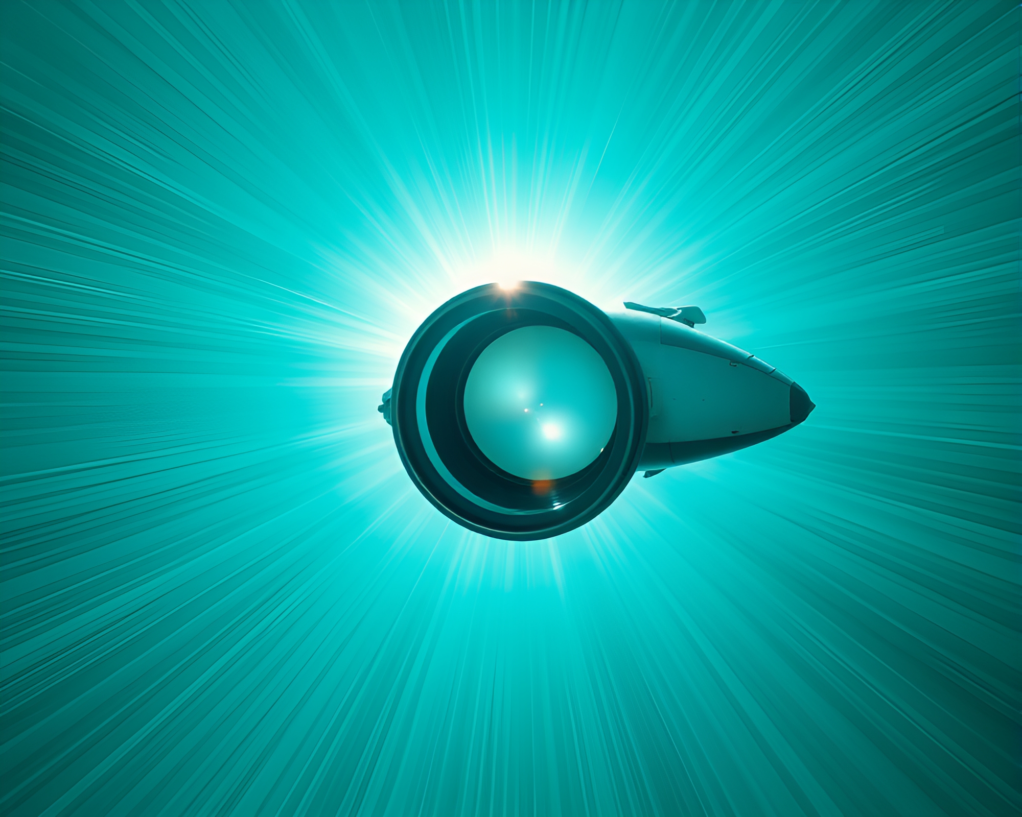 Space Shuttle Bursting Through Turquoise Lens Light – free AI stock image