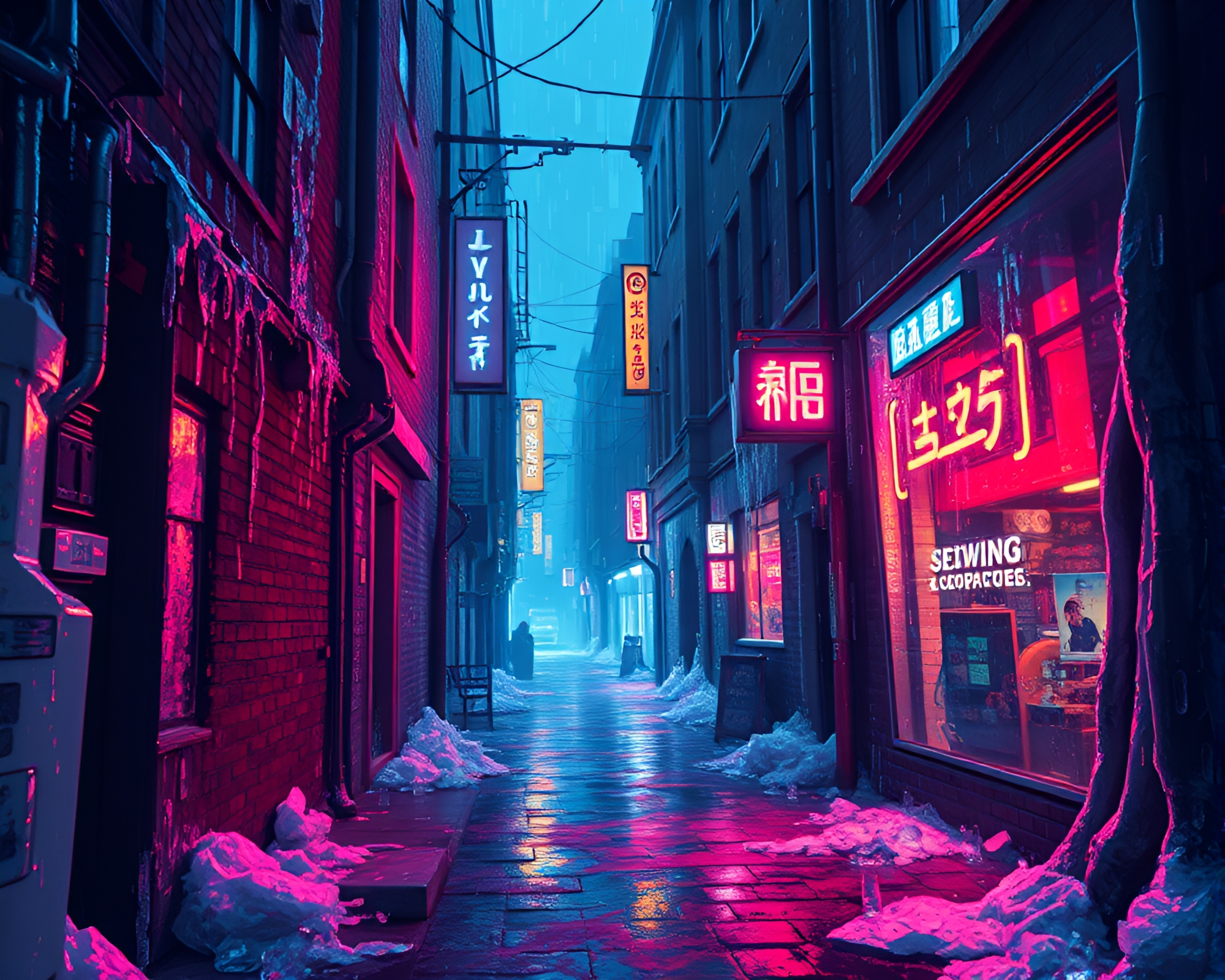 Glitch Alley: Cyberpunk Ice Crystals – free AI stock image