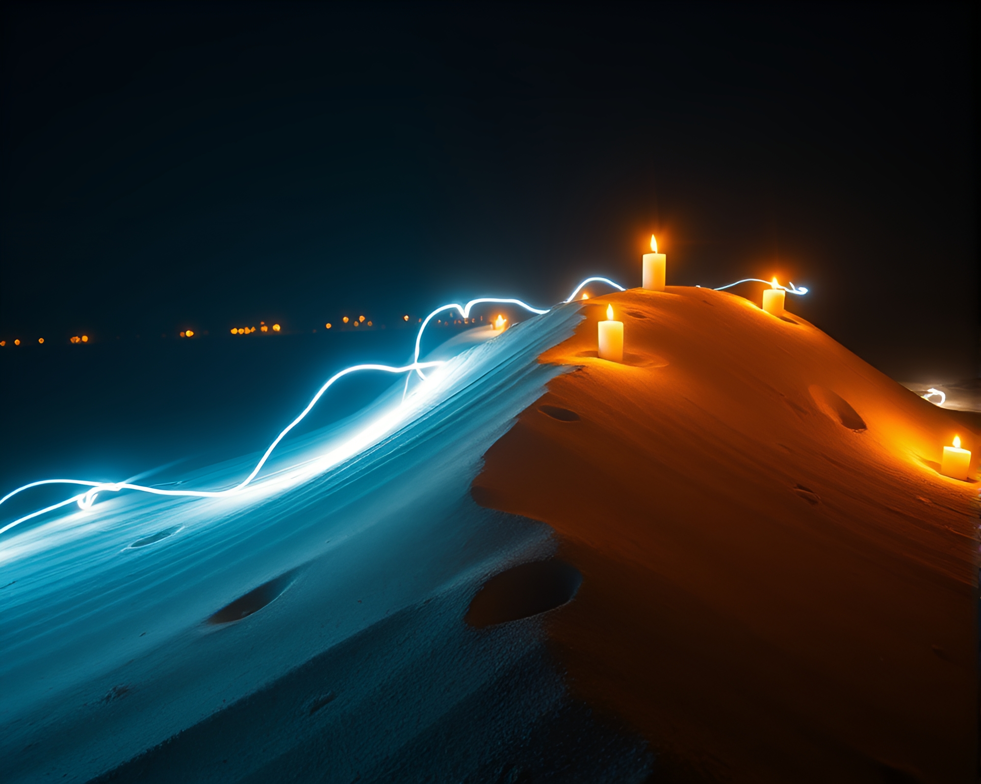 Mesmerizing LED Dunes: Ethereal Candlelit Sandscape – free AI stock image