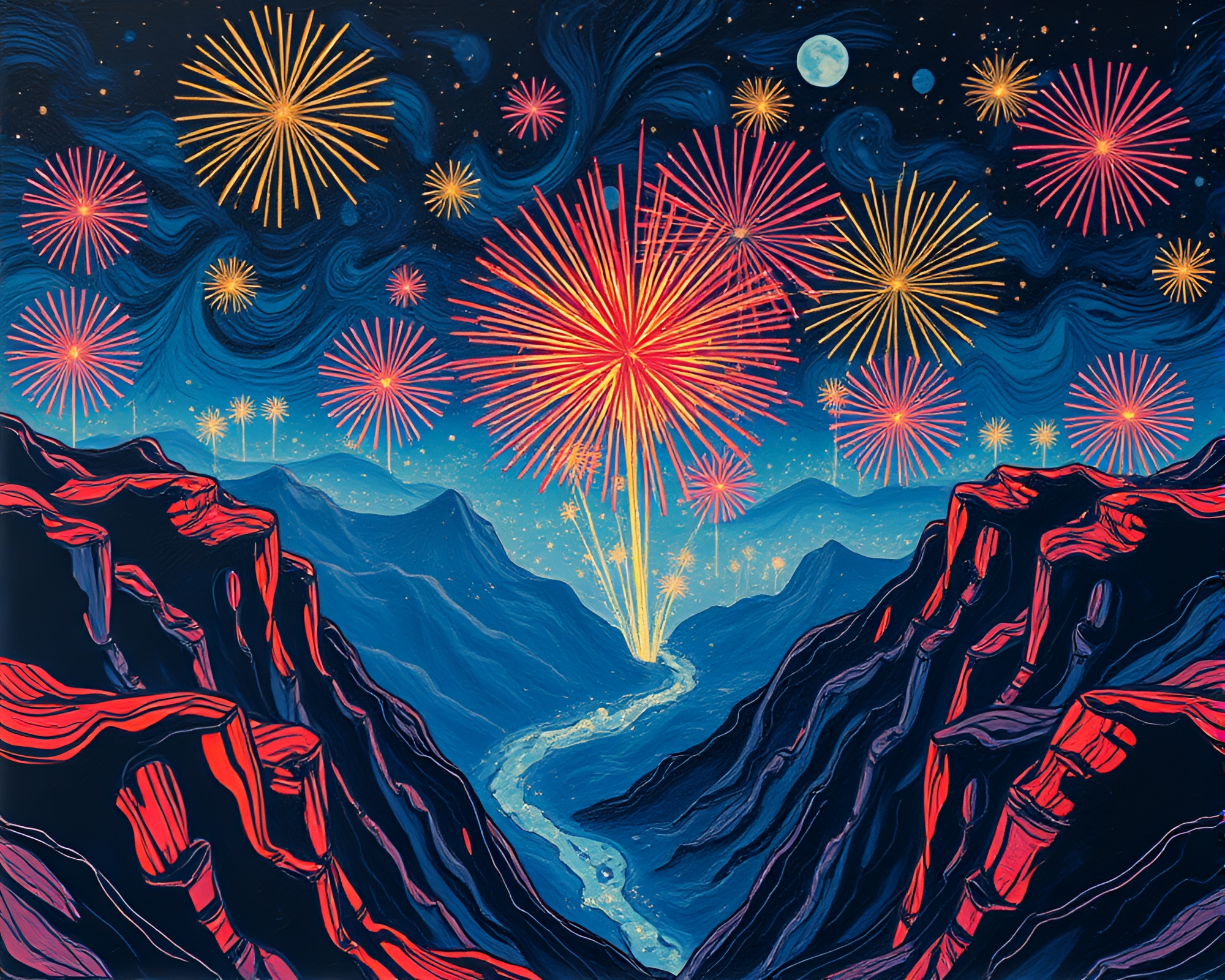 Surreal Virtual Reality Festival with Woodcut Print Style – free AI stock image