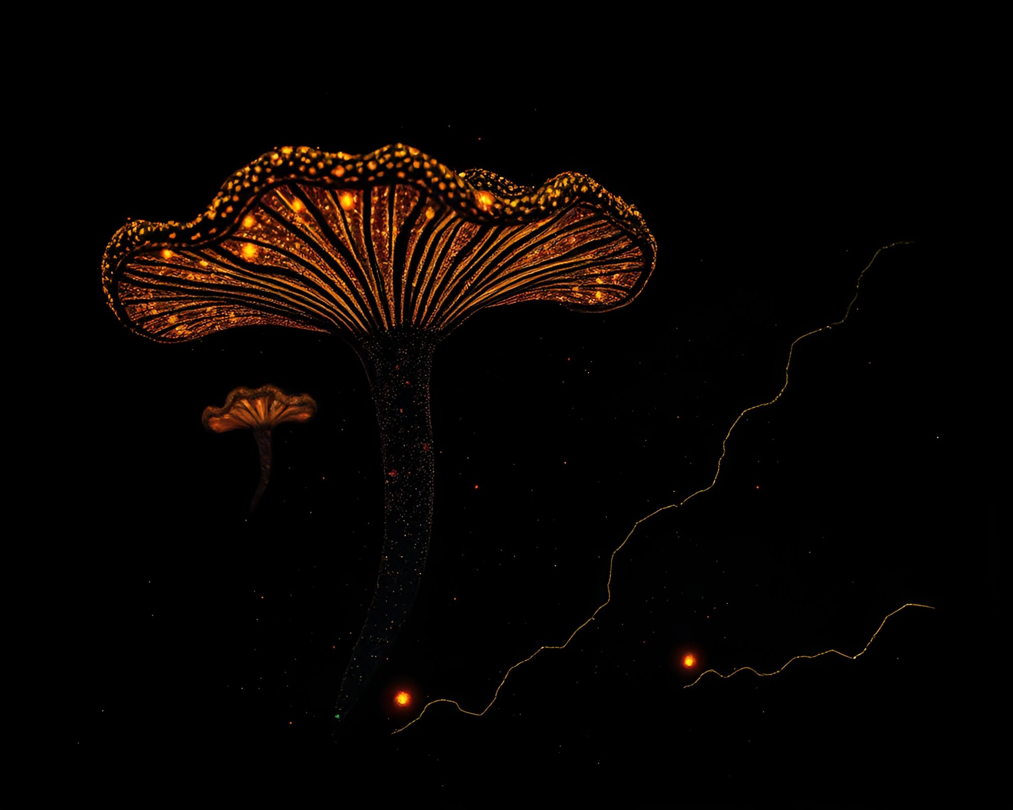 Ethereal Fungal Bioluminescence Engraving – free AI stock image