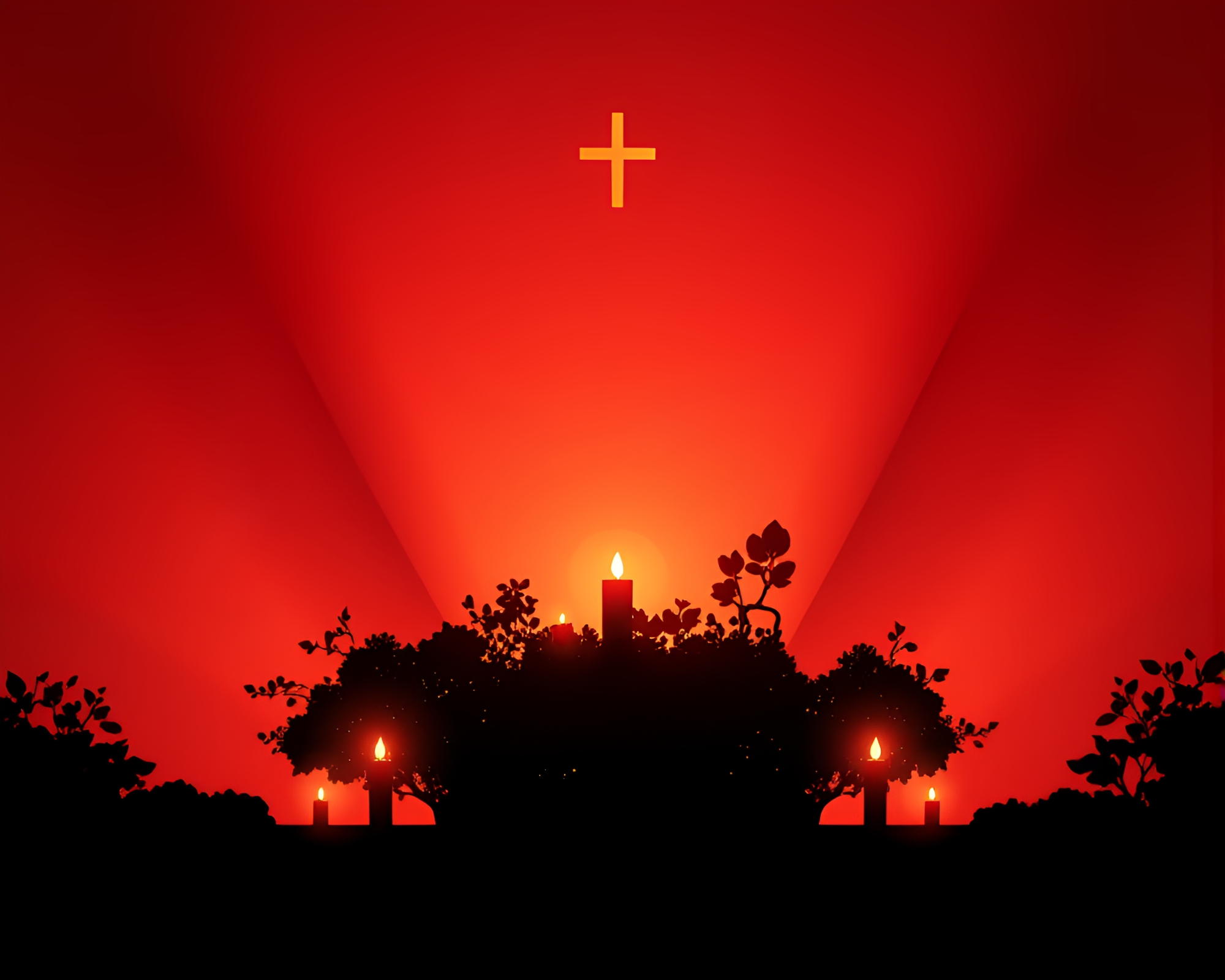 Raspberry Bush Silhouette in Church Candlelight Shadows – free AI stock image
