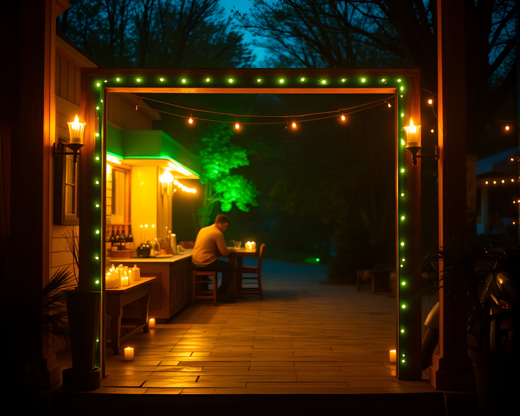 Enchanting Candlelit Taco Stand with Emerald Green Highlights – free AI stock image