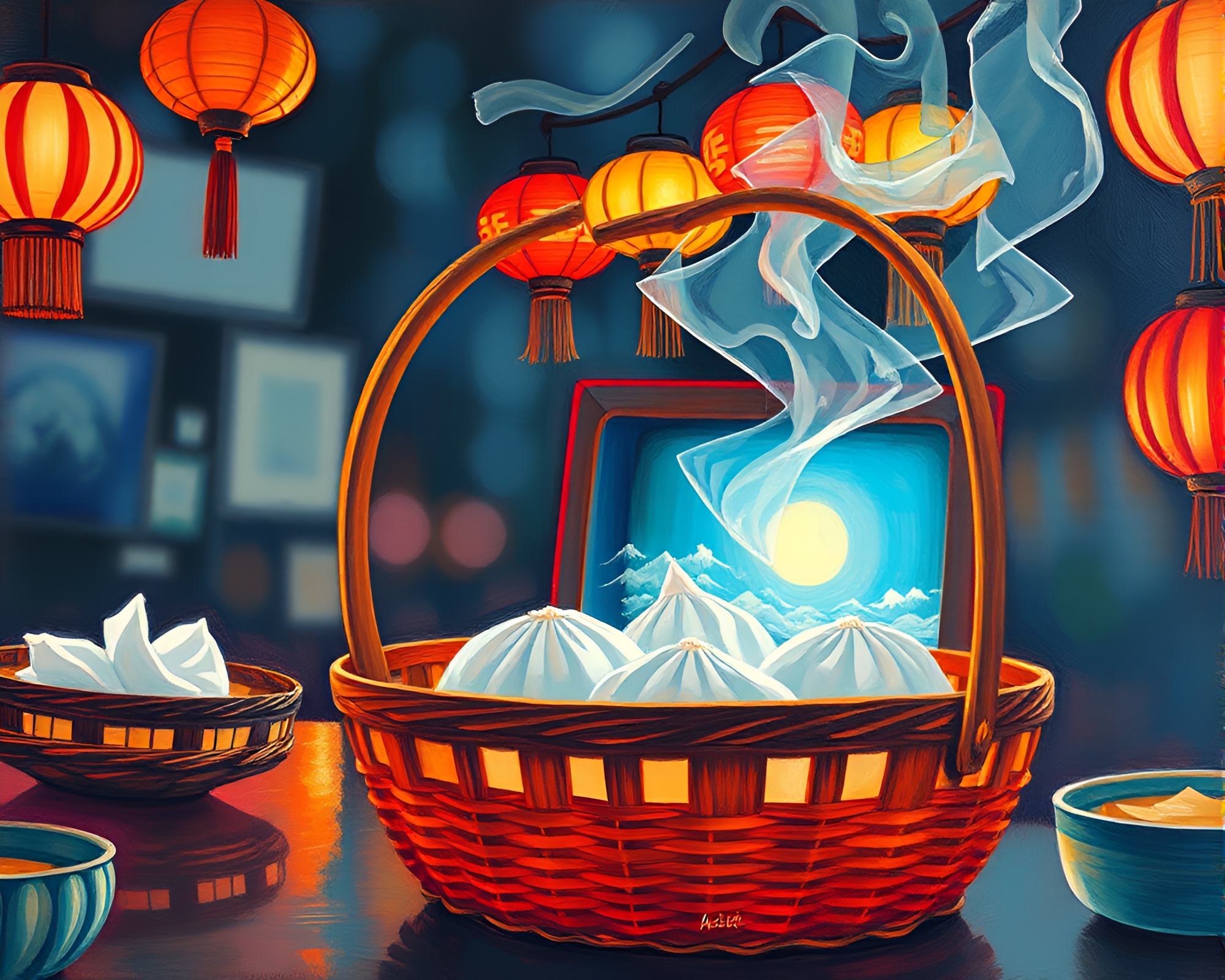 Layers of Dim Sum: Gouache Painting with CRT Flicker – free AI stock image