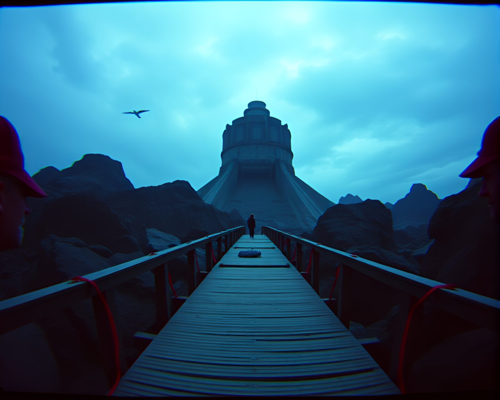 Stereograph of large sea creature in distorted VHS style