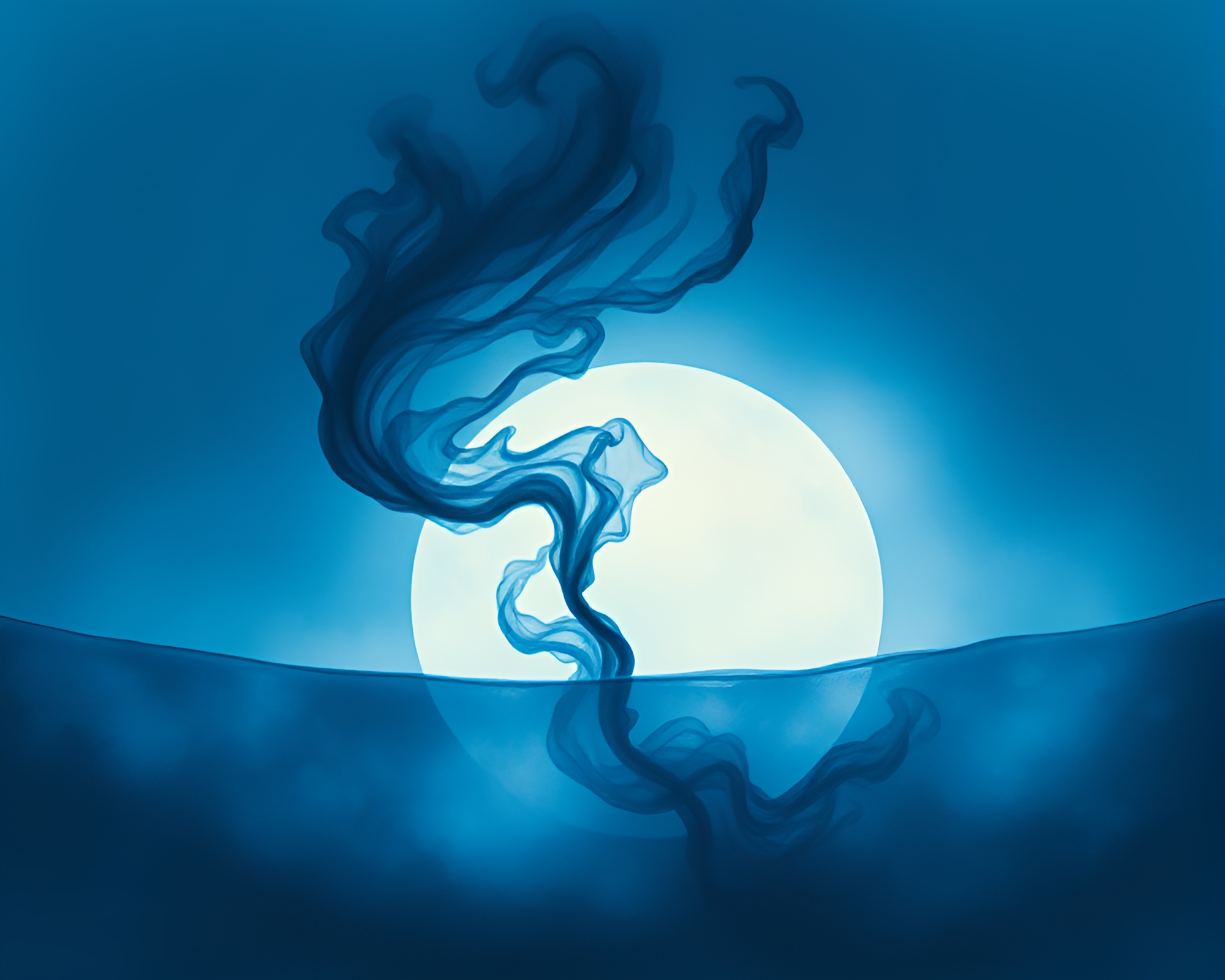 Twilight Blue Underwater Dome Ink Wash Art – free AI stock image