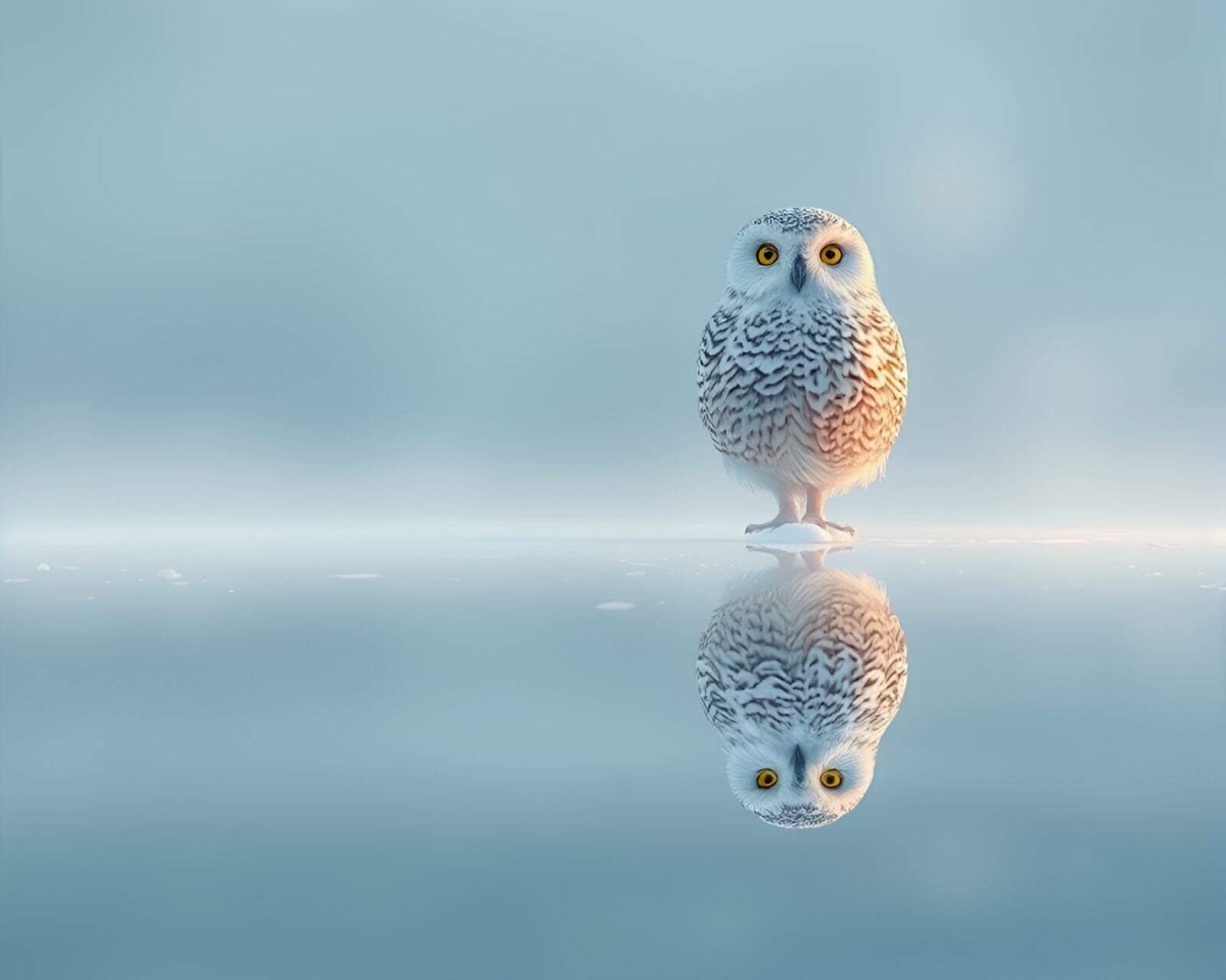 Abstract snowy owl double reflection in a low-poly style