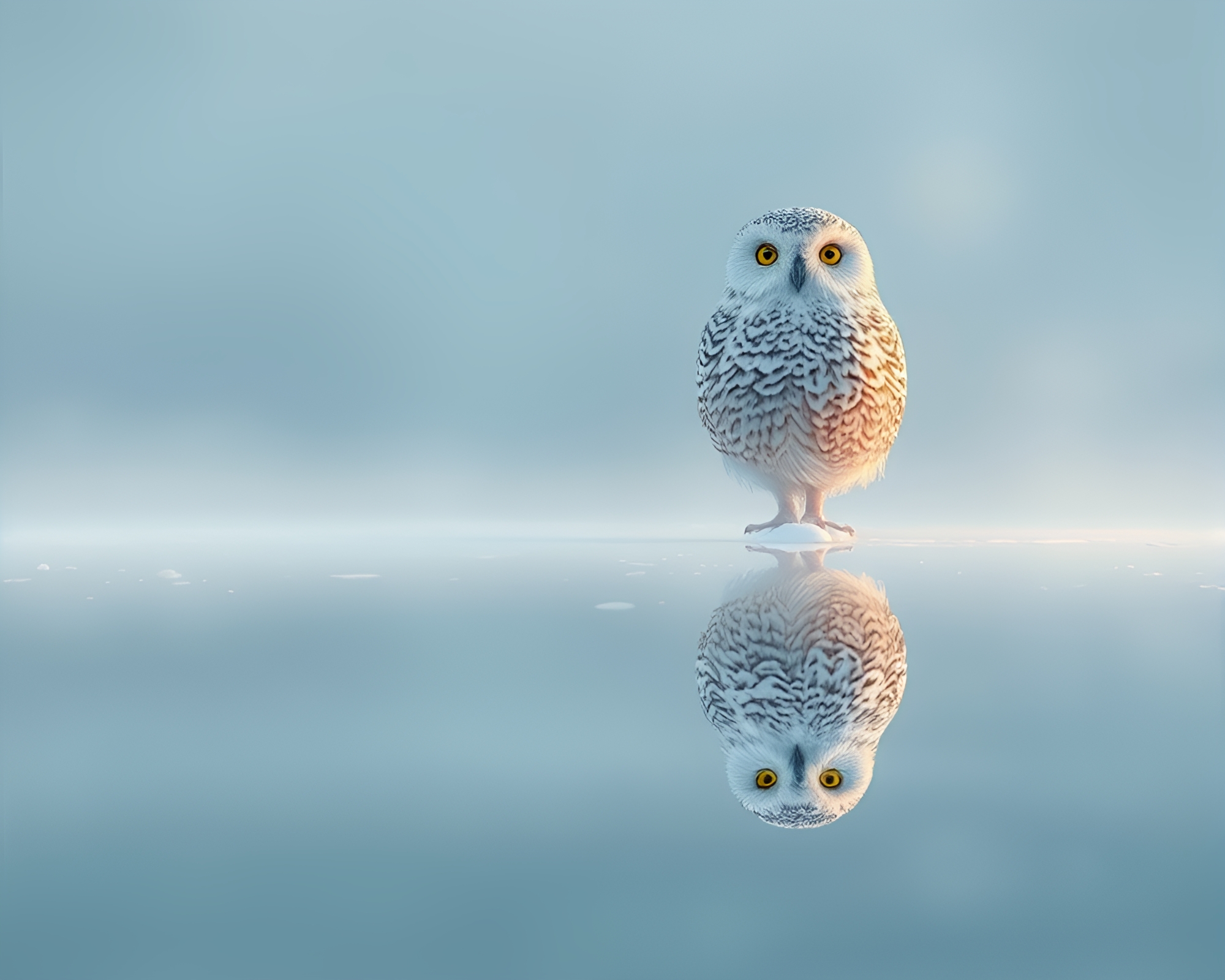 Snowy Owl Double Reflection in Hazy Low-Poly Render – free AI stock image